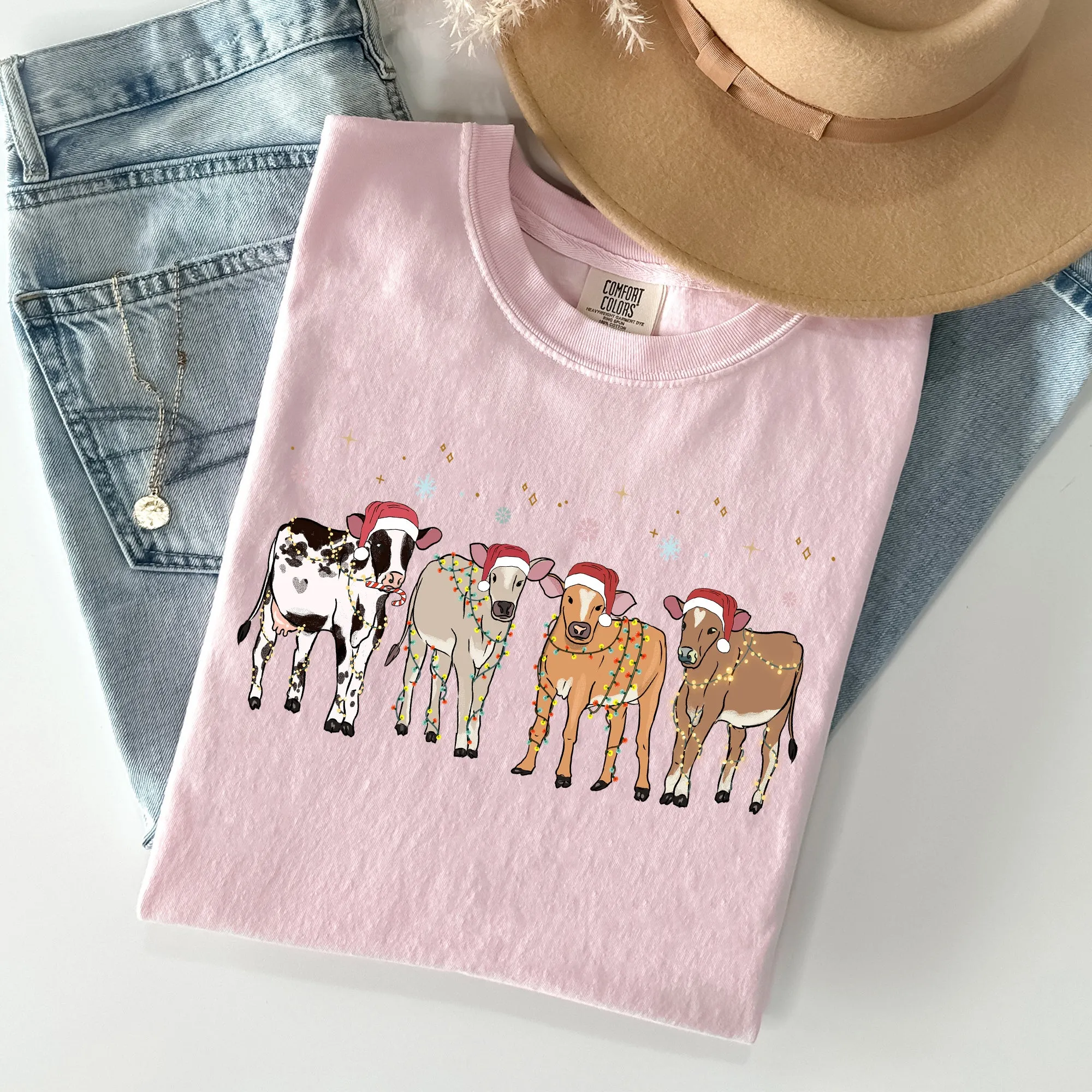 Christmas Calves, Holstein, Cow Lovers, Santa, Farm Life, Winter, Snow, Xmas Tshirt Comfort Colors T-Shirt sold by Refinery Number One product image thumbnail 5