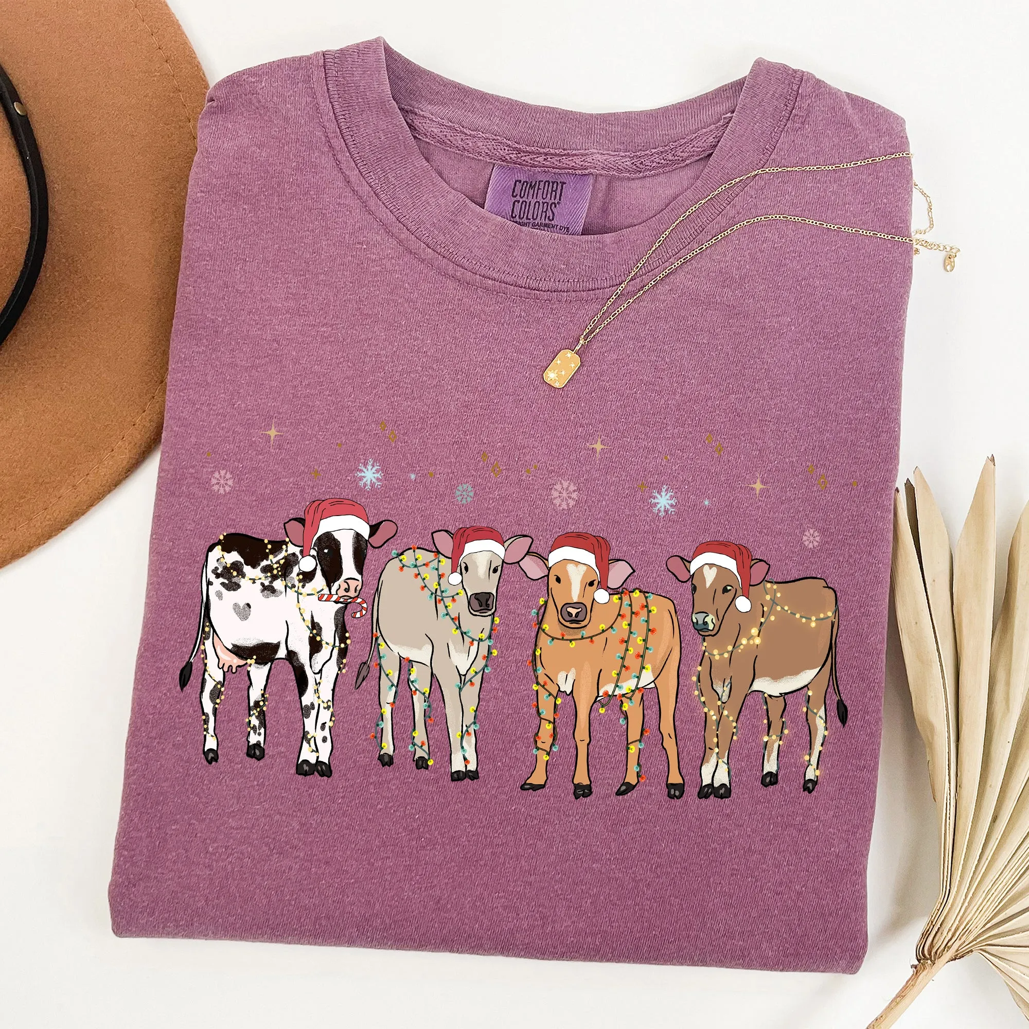 Christmas Calves, Holstein, Cow Lovers, Santa, Farm Life, Winter, Snow, Xmas Tshirt Comfort Colors T-Shirt sold by Refinery Number One product image thumbnail 3