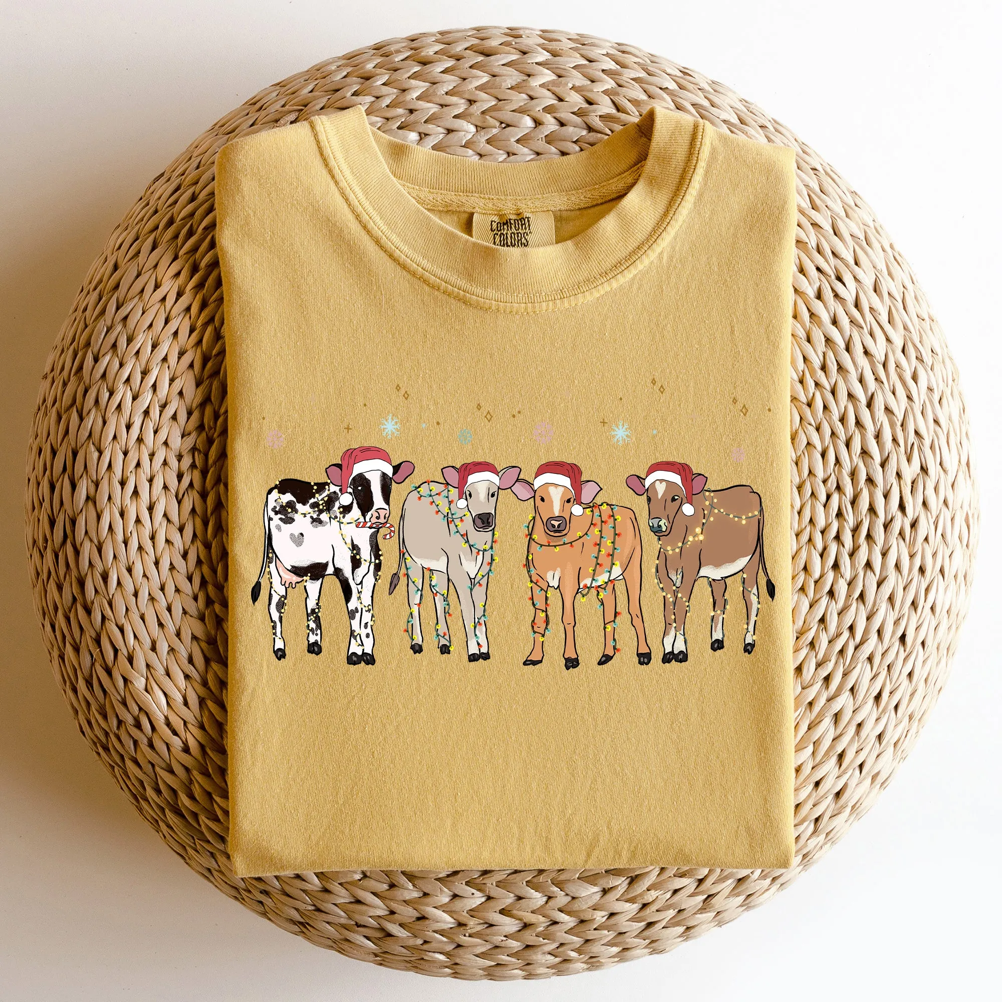 Christmas Calves, Holstein, Cow Lovers, Santa, Farm Life, Winter, Snow, Xmas Tshirt Comfort Colors T-Shirt sold by Refinery Number One product image thumbnail 4