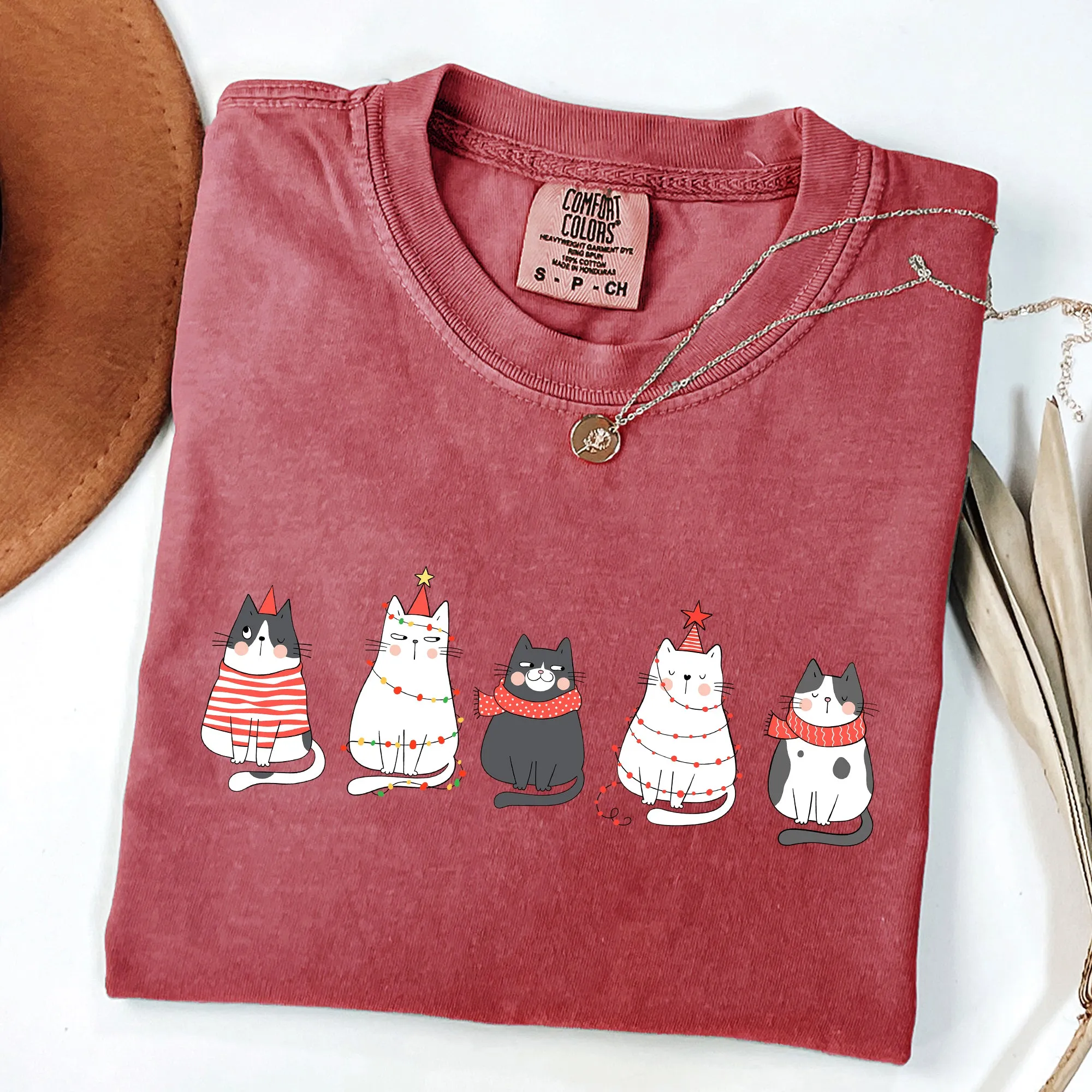 Christmas Cats, Kitties, Cat Lovers, Santa, Winter, Snow, Xmas Tshirt Comfort Colors T-Shirt sold by Refinery Number One product image thumbnail 2