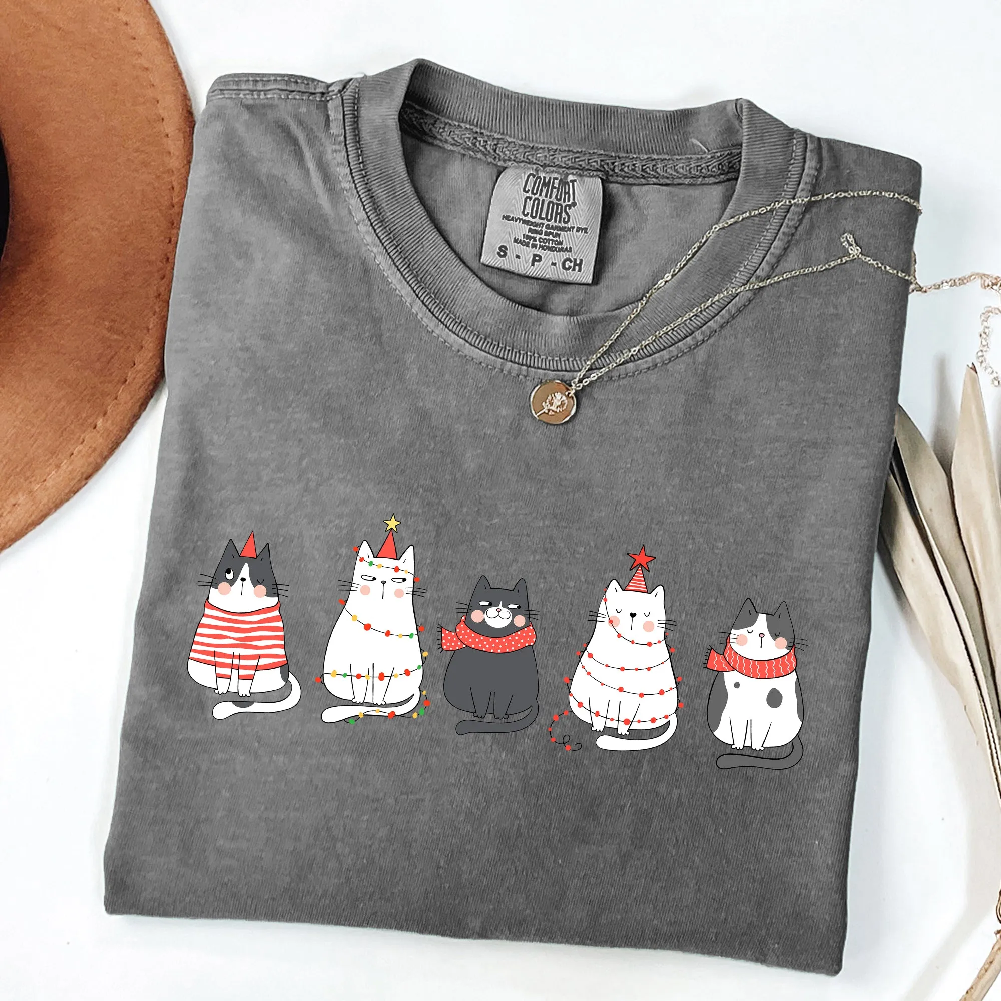 Christmas Cats, Kitties, Cat Lovers, Santa, Winter, Snow, Xmas Tshirt Comfort Colors T-Shirt sold by Refinery Number One product image thumbnail 4