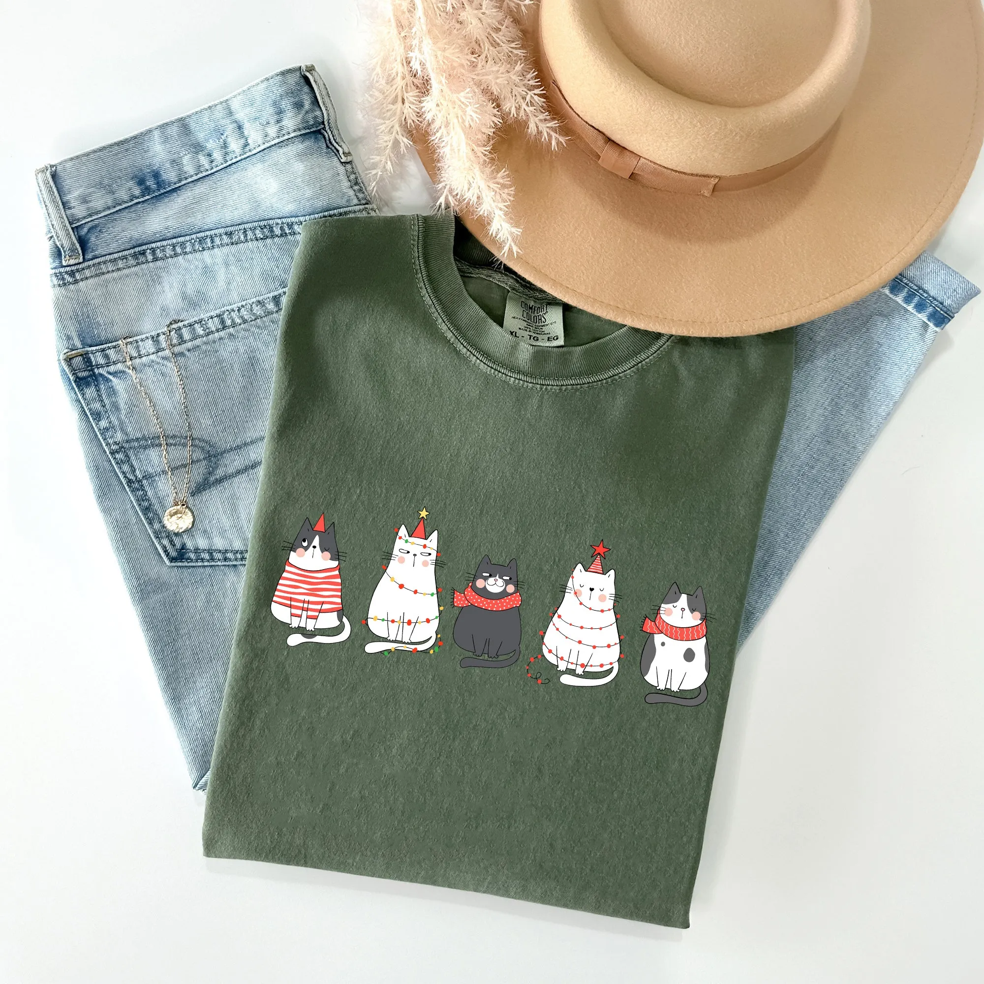Christmas Cats, Kitties, Cat Lovers, Santa, Winter, Snow, Xmas Tshirt Comfort Colors T-Shirt sold by Refinery Number One product image thumbnail 5