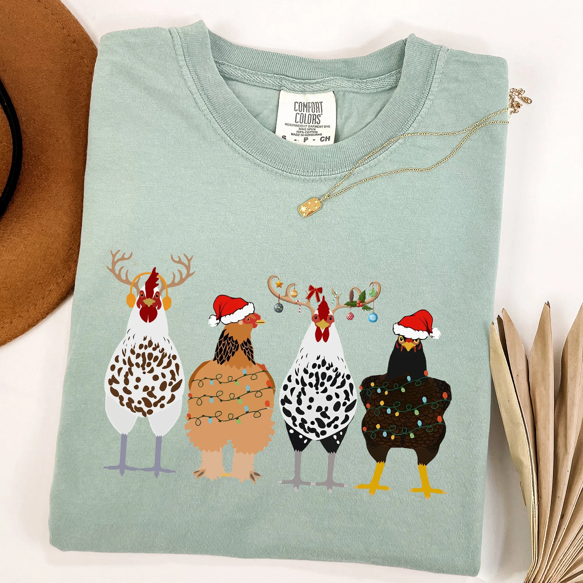 Christmas Chickens In A Row, Chicken Lovers, Santa, Farm Life, Winter, Snow, Xmas Tshirt Comfort Colors T-Shirt sold by Refinery Number One product image thumbnail 4