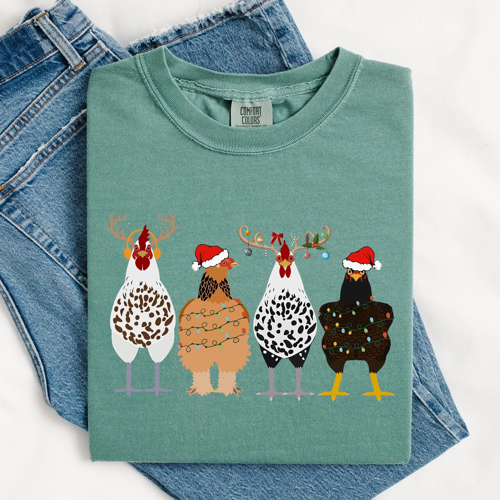 Christmas Chickens In A Row, Chicken Lovers, Santa, Farm Life, Winter, Snow, Xmas Tshirt Comfort Colors T-Shirt sold by Refinery Number One product image thumbnail 2
