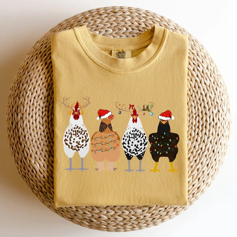 Christmas Chickens In A Row, Chicken Lovers, Santa, Farm Life, Winter, Snow, Xmas Tshirt Comfort Colors T-Shirt sold by Refinery Number One