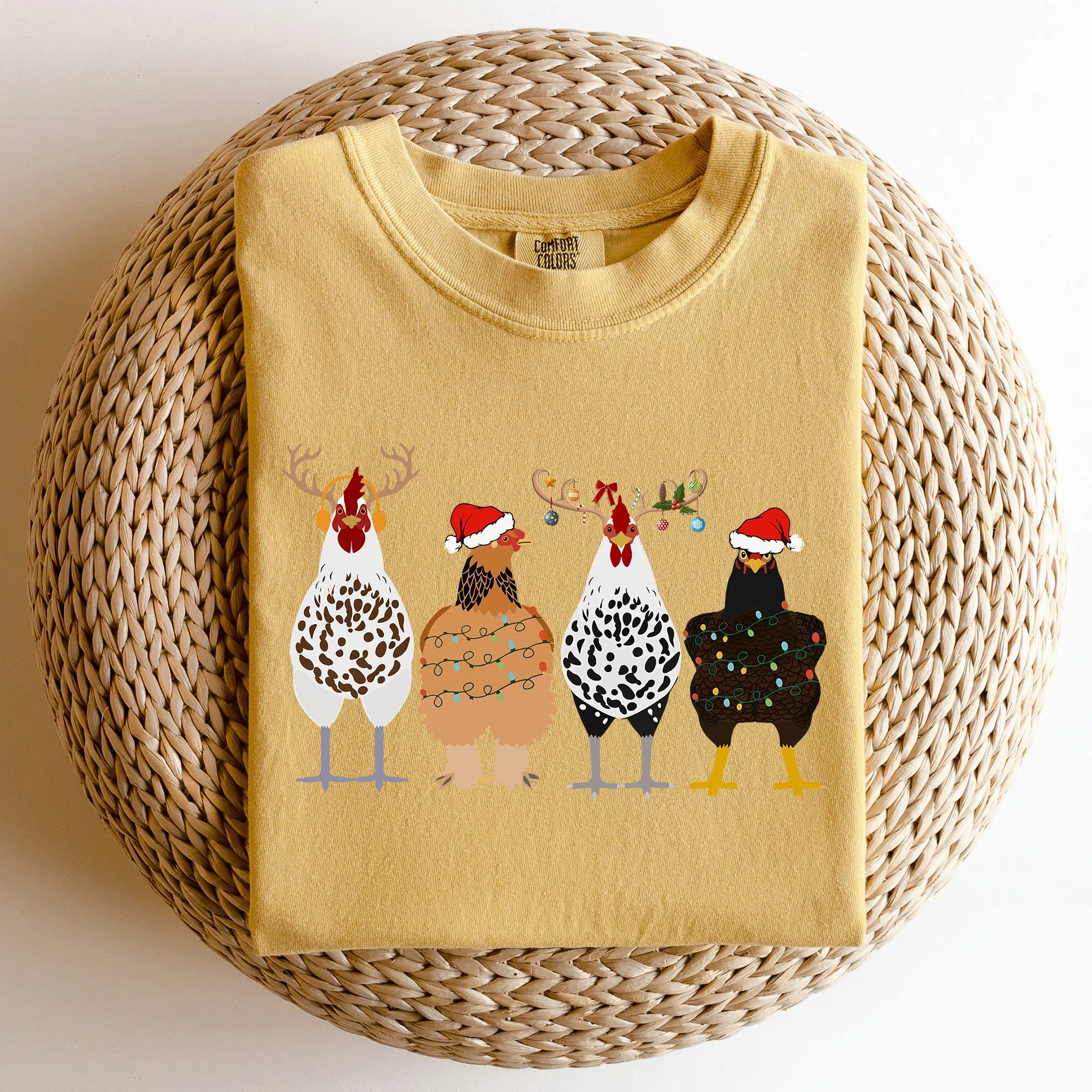 Christmas Chickens In A Row, Chicken Lovers, Santa, Farm Life, Winter, Snow, Xmas Tshirt Comfort Colors T-Shirt sold by Refinery Number One