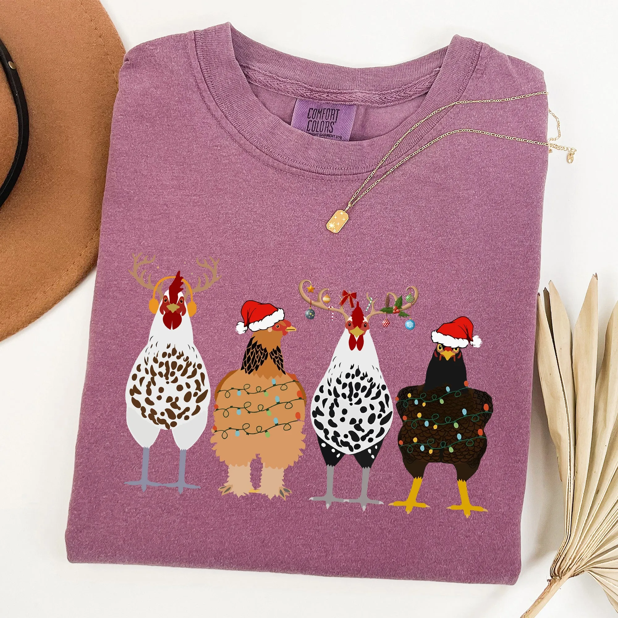Christmas Chickens In A Row, Chicken Lovers, Santa, Farm Life, Winter, Snow, Xmas Tshirt Comfort Colors T-Shirt sold by Refinery Number One product image thumbnail 5