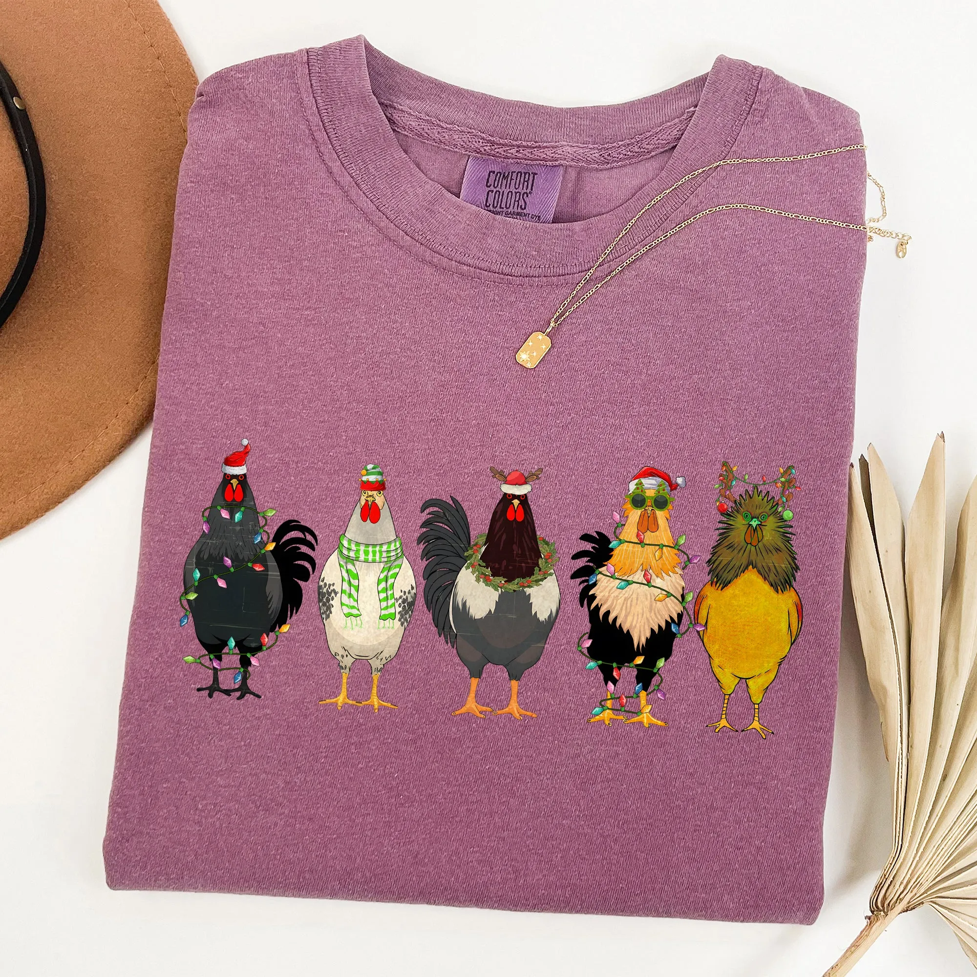 Christmas Chickens, Chicken Lovers, Santa, Farm Life, Winter, Snow, Xmas Tshirt Comfort Colors T-Shirt sold by Refinery Number One product image thumbnail 3