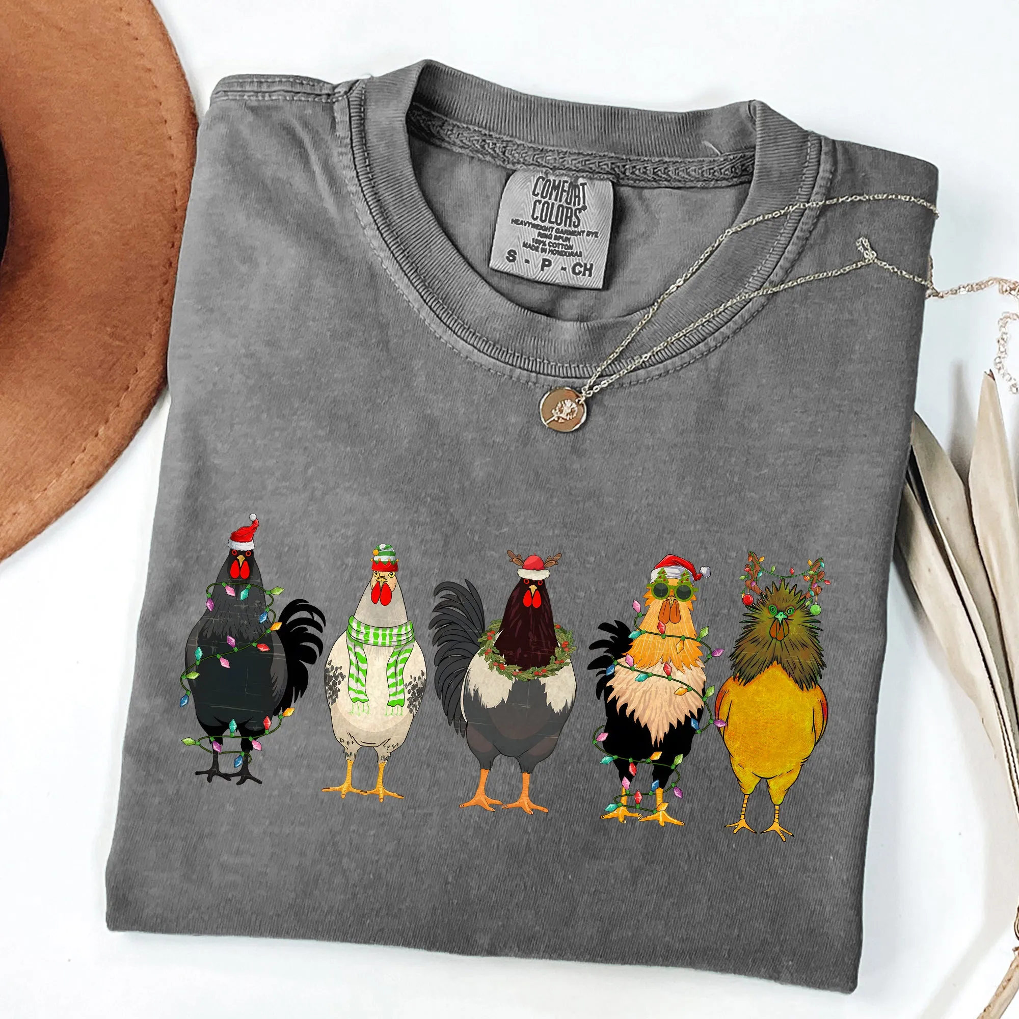 Christmas Chickens, Chicken Lovers, Santa, Farm Life, Winter, Snow, Xmas Tshirt Comfort Colors T-Shirt sold by Refinery Number One