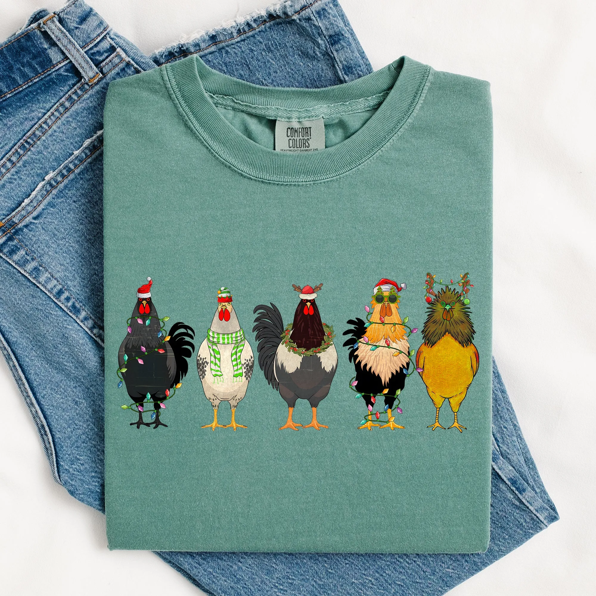 Christmas Chickens, Chicken Lovers, Santa, Farm Life, Winter, Snow, Xmas Tshirt Comfort Colors T-Shirt sold by Refinery Number One product image thumbnail 4