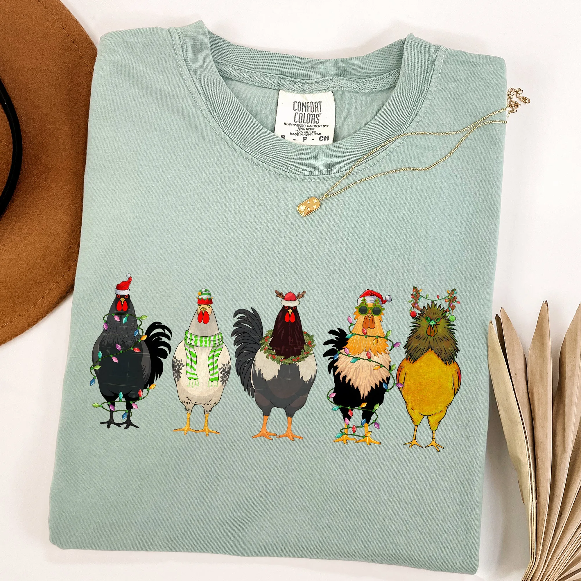 Christmas Chickens, Chicken Lovers, Santa, Farm Life, Winter, Snow, Xmas Tshirt Comfort Colors T-Shirt sold by Refinery Number One product image thumbnail 2