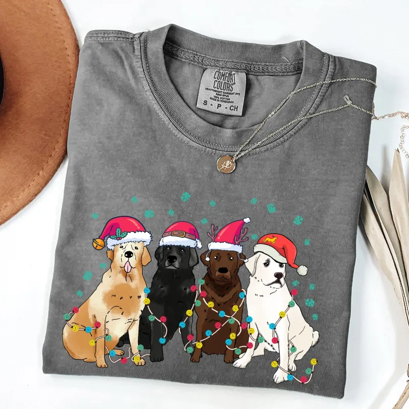 Christmas Dogs, Puppies, Dog Lovers, Santa, Winter, Snow, Xmas Tshirt Comfort Colors T-Shirt sold by Refinery Number One