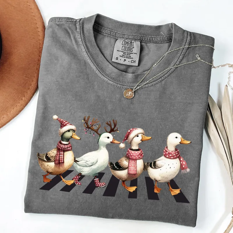 Christmas Ducks, Farm Animals, Crossing Road, Santa, Winter, Snow, Xmas Tshirt Comfort Colors T-Shirt sold by Refinery Number One