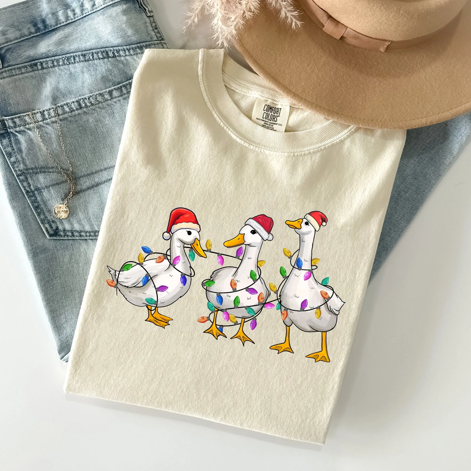 Christmas Ducks, Farm Animals, Santa, Winter, Snow, Xmas Tshirt Comfort Colors T-Shirt sold by Refinery Number One product image thumbnail 4