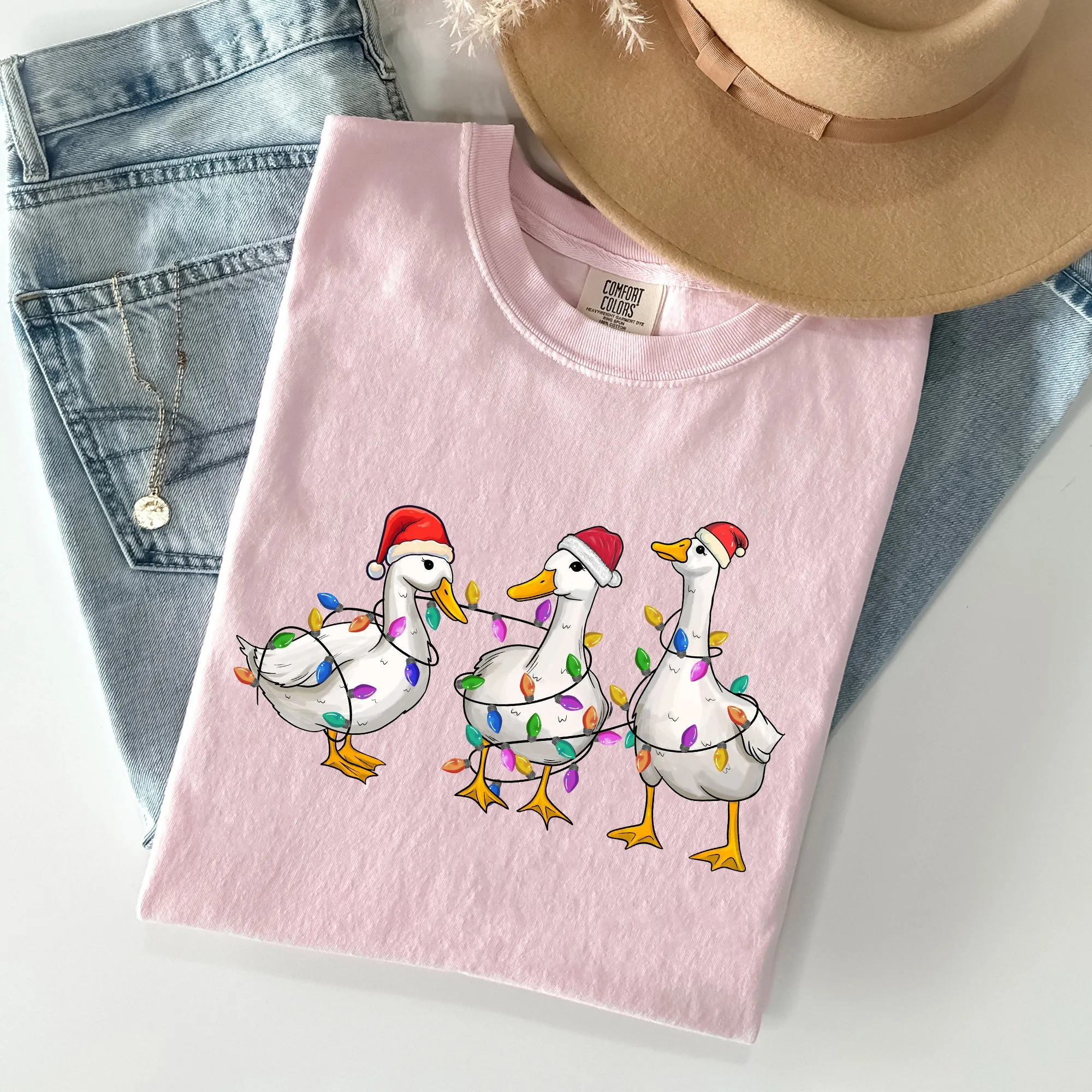 Christmas Ducks, Farm Animals, Santa, Winter, Snow, Xmas Tshirt Comfort Colors T-Shirt sold by Refinery Number One product image thumbnail 3