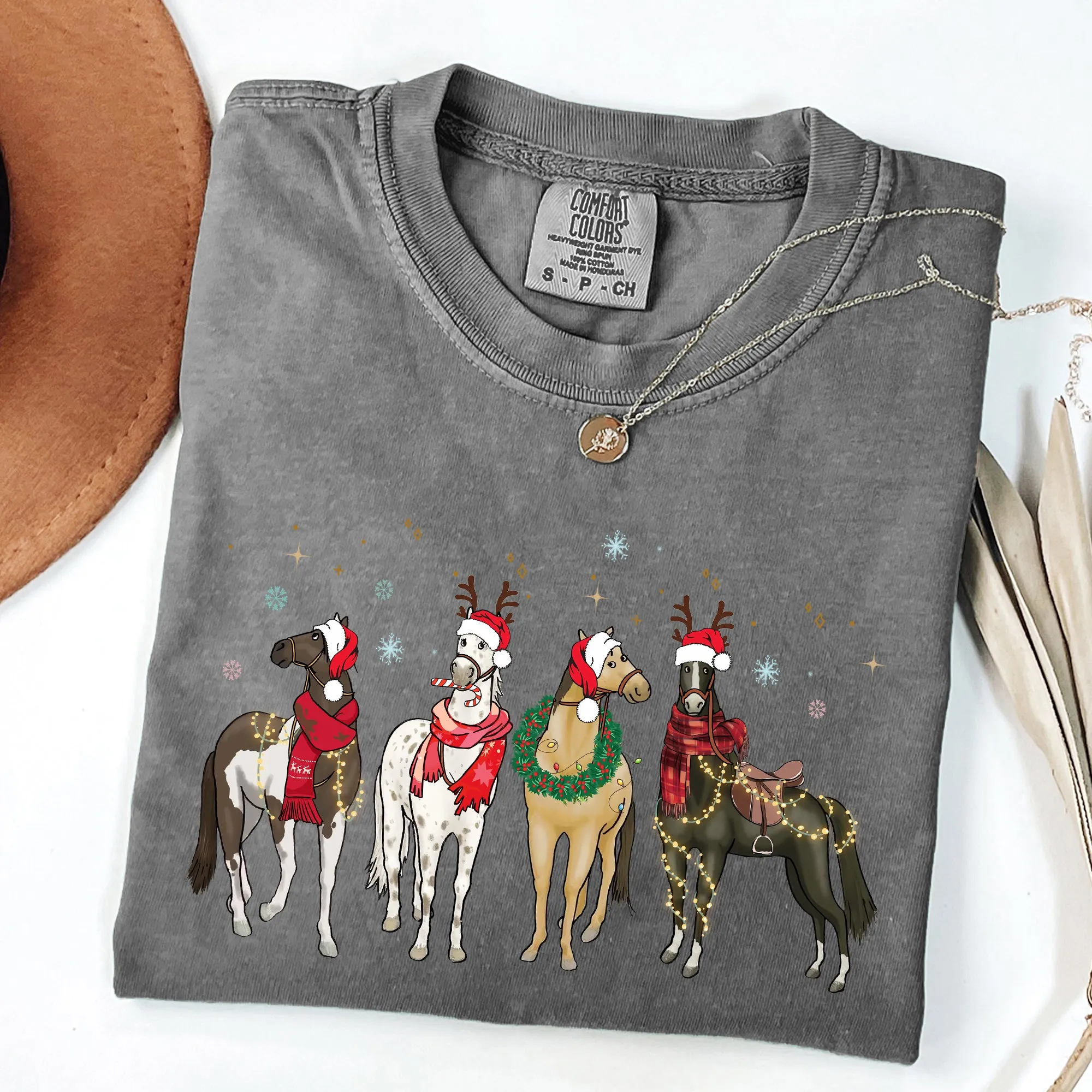 Christmas Horses, Horse Lovers, Santa, Winter, Snow, Xmas Tshirt Comfort Colors T-Shirt sold by Refinery Number One