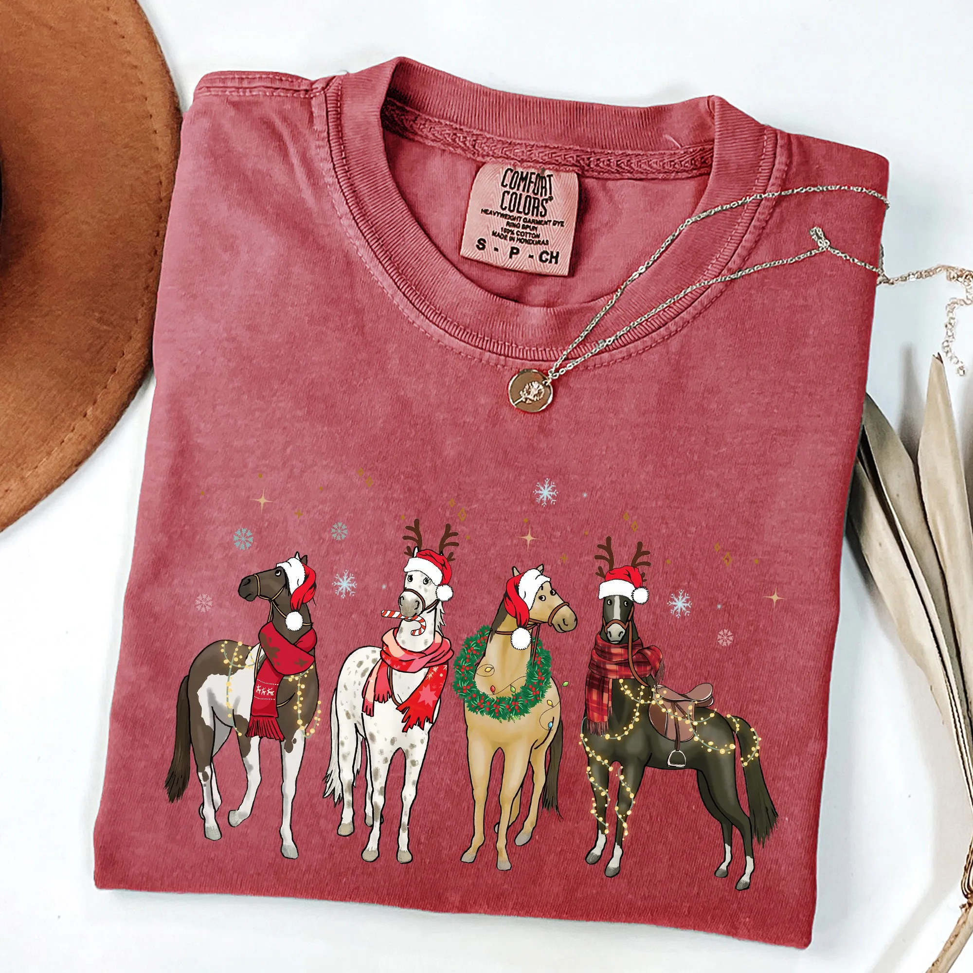 Christmas Horses, Horse Lovers, Santa, Winter, Snow, Xmas Tshirt Comfort Colors T-Shirt sold by Refinery Number One product image thumbnail 4