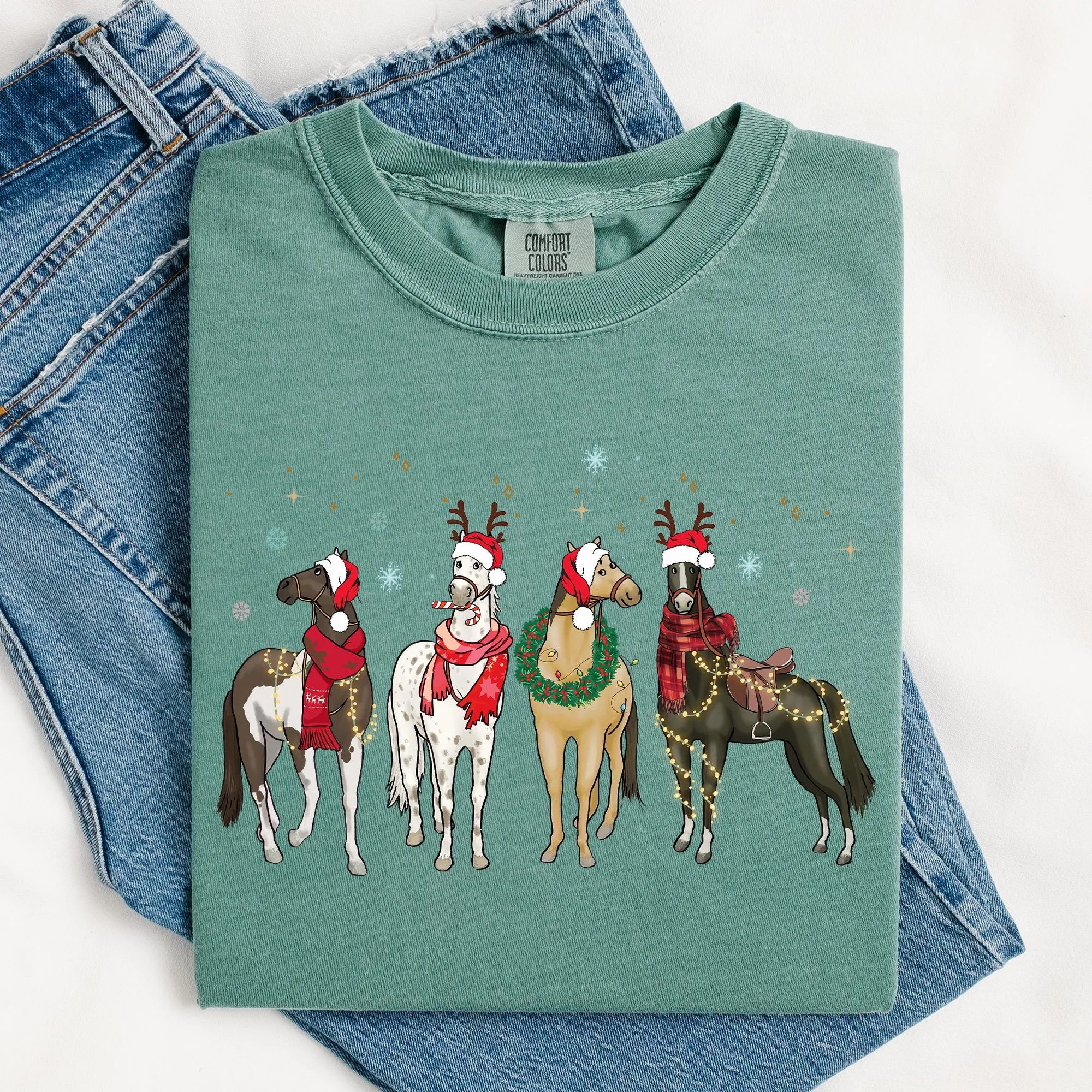 Christmas Horses, Horse Lovers, Santa, Winter, Snow, Xmas Tshirt Comfort Colors T-Shirt sold by Refinery Number One product image thumbnail 3