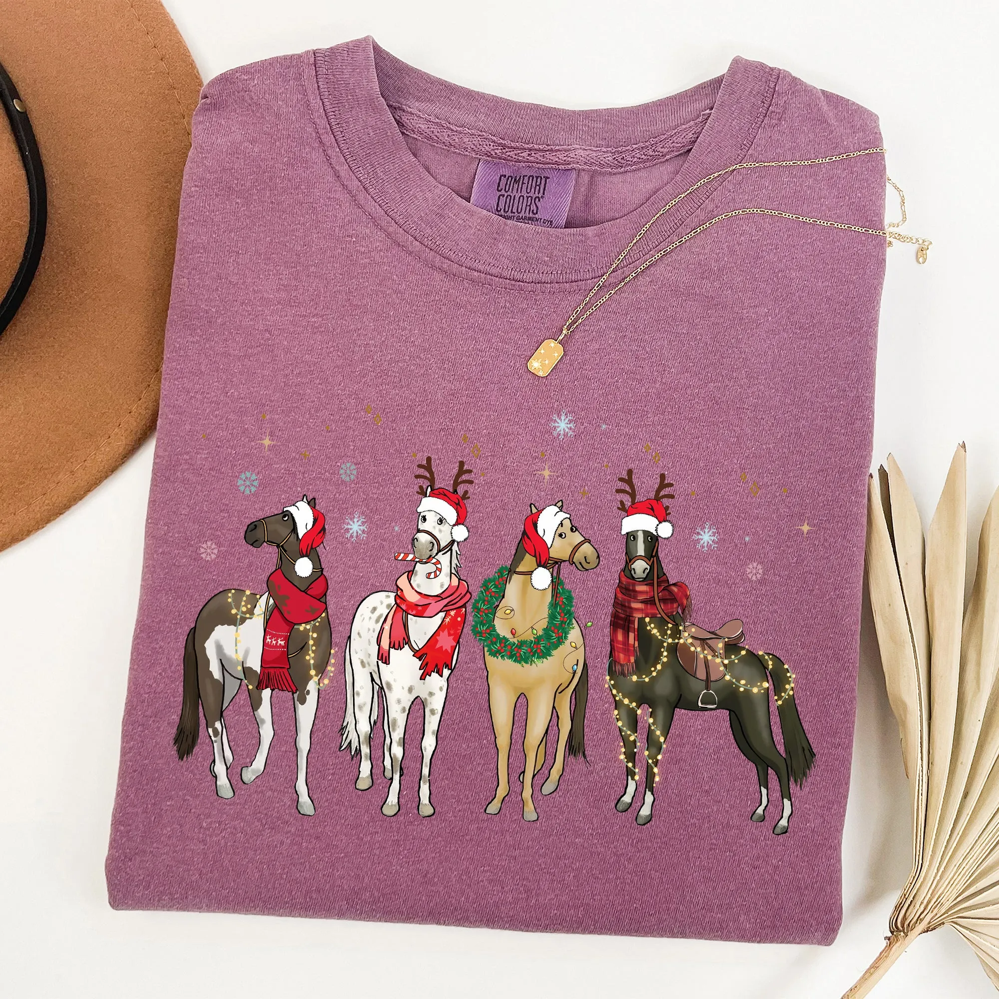 Christmas Horses, Horse Lovers, Santa, Winter, Snow, Xmas Tshirt Comfort Colors T-Shirt sold by Refinery Number One product image thumbnail 2
