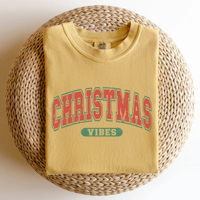 Christmas Vibes, Retro, Varsity, Santa, Snow, Xmas Tshirt Comfort Colors T-Shirt sold by Refinery Number One