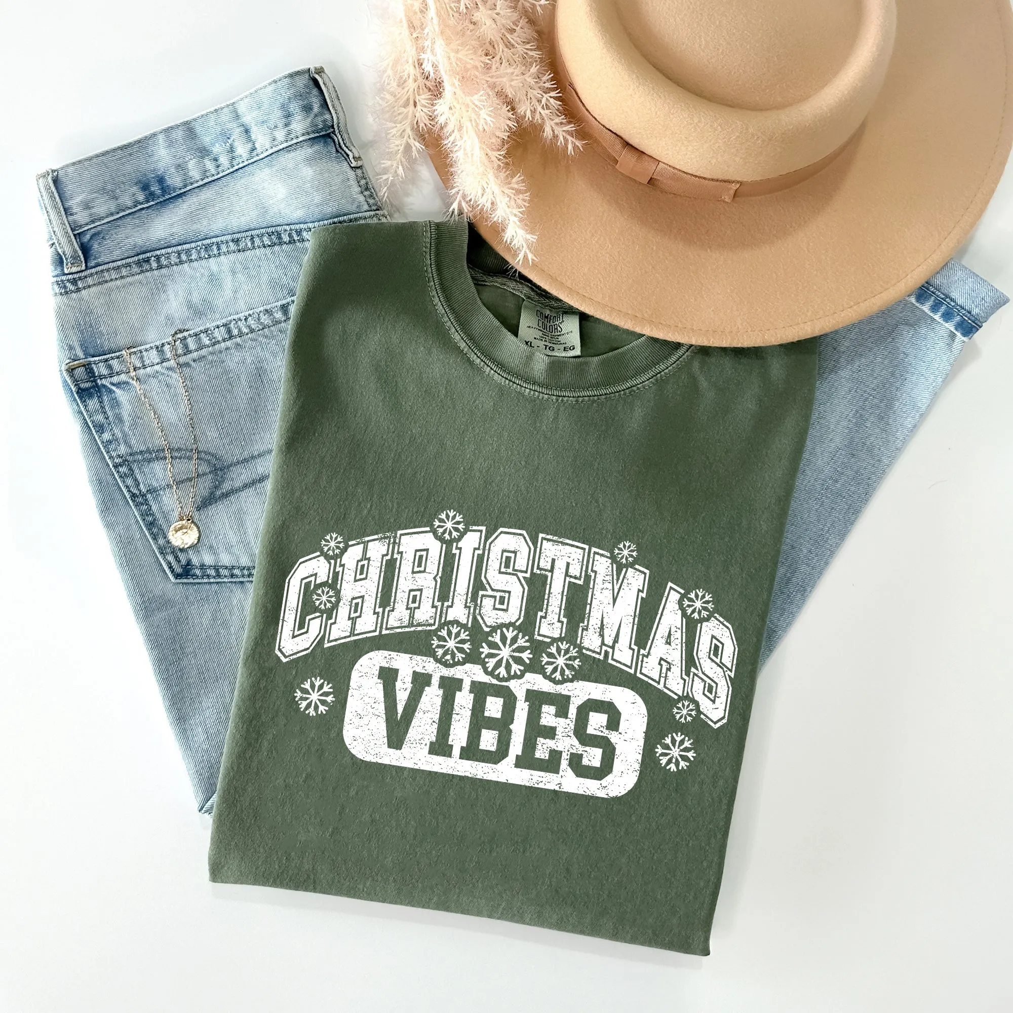 Christmas Vibes Snowflakes Retro Varsity Santa Snow Xmas Holiday Edition Vintage Style Comfort Colors Tee sold by Refinery Number One product image thumbnail 2