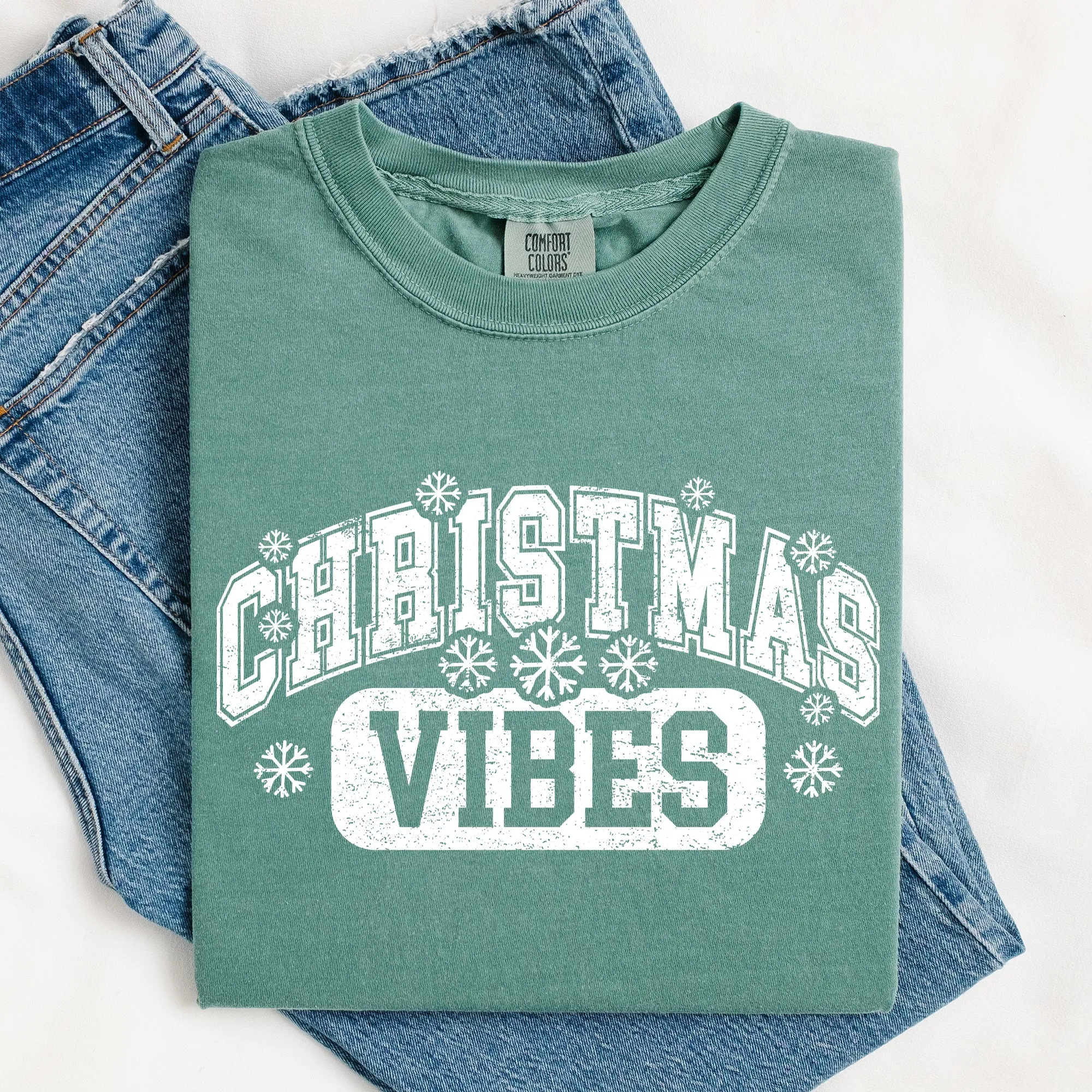Christmas Vibes Snowflakes Retro Varsity Santa Snow Xmas Holiday Edition Vintage Style Comfort Colors Tee sold by Refinery Number One product image thumbnail 5