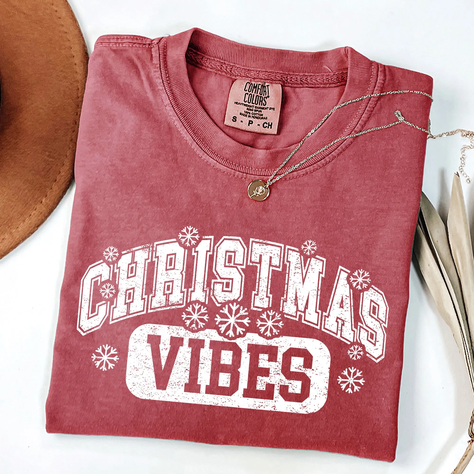 Christmas Vibes Snowflakes Retro Varsity Santa Snow Xmas Holiday Edition Vintage Style Comfort Colors Tee sold by Refinery Number One