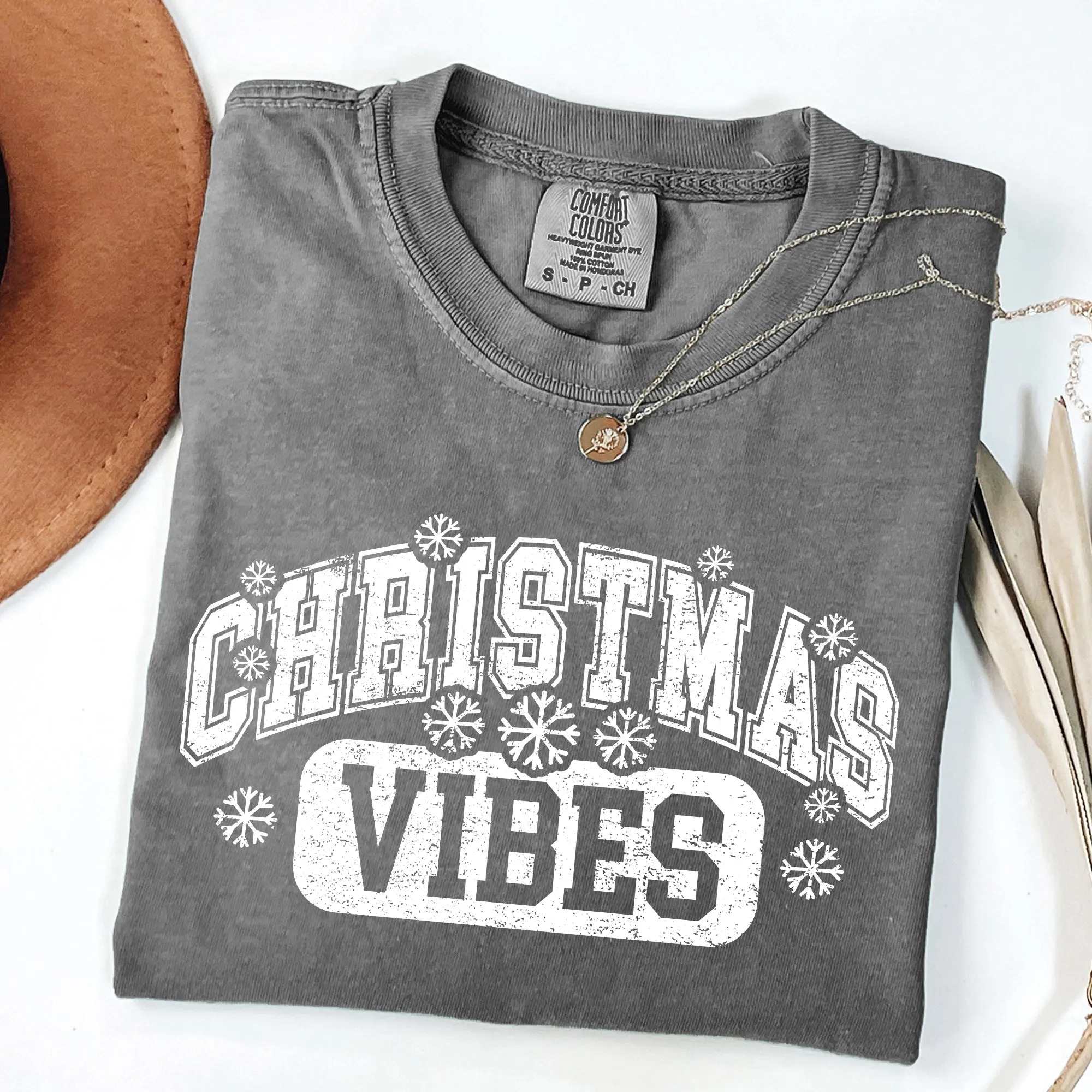 Christmas Vibes Snowflakes Retro Varsity Santa Snow Xmas Holiday Edition Vintage Style Comfort Colors Tee sold by Refinery Number One product image thumbnail 3