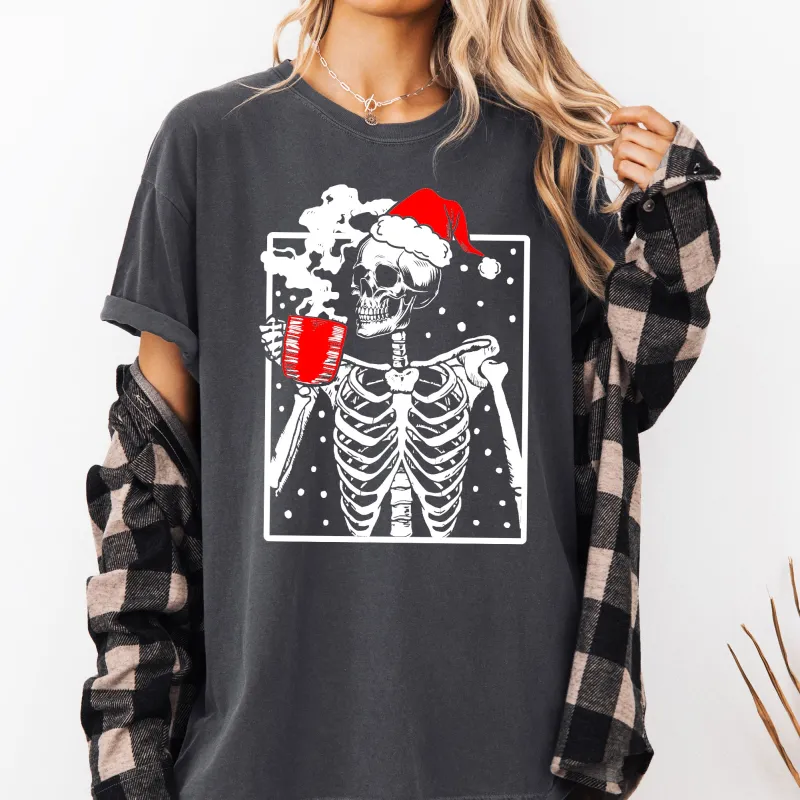 Coffee Lover Santa Skeleton, Christmas, Snow, Winter, Xmas Tshirt Comfort Colors T-Shirt sold by Refinery Number One