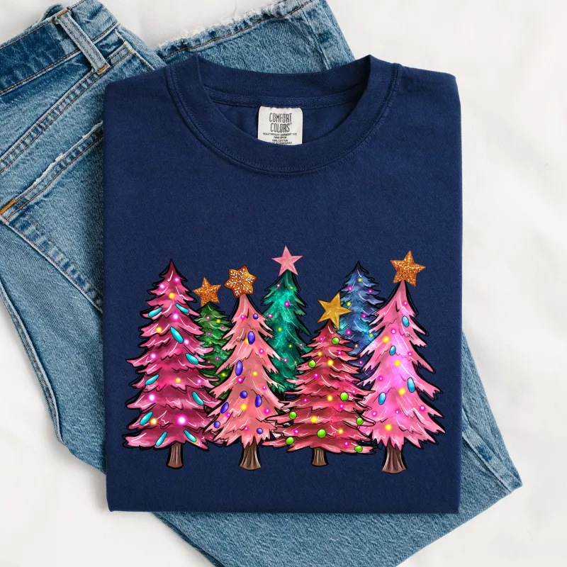 Colorful Christmas Tree, Retro, Santa, Winter, Xmas Tshirt Comfort Colors T-Shirt sold by Refinery Number One