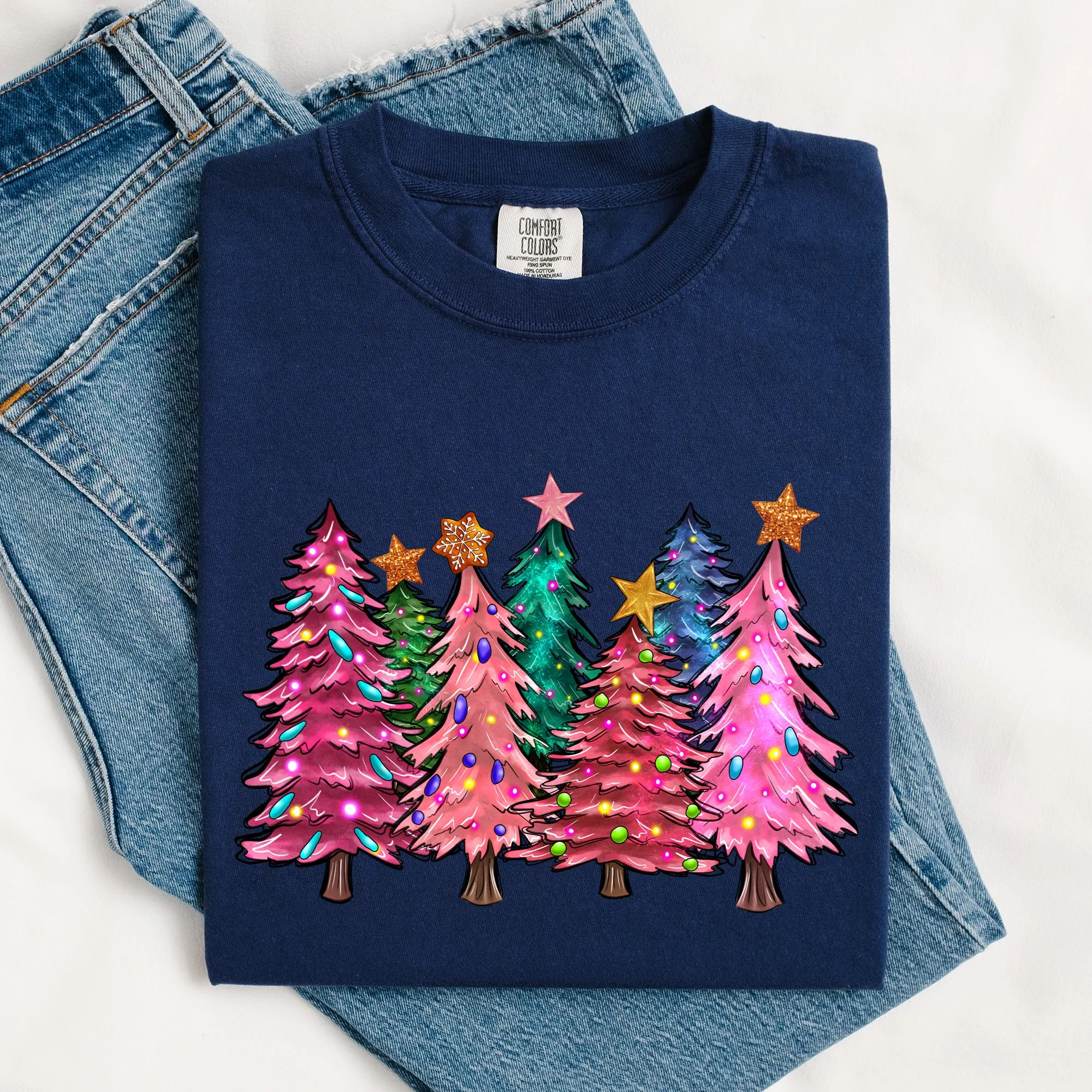 Colorful Christmas Tree, Retro, Santa, Winter, Xmas Tshirt Comfort Colors T-Shirt sold by Refinery Number One