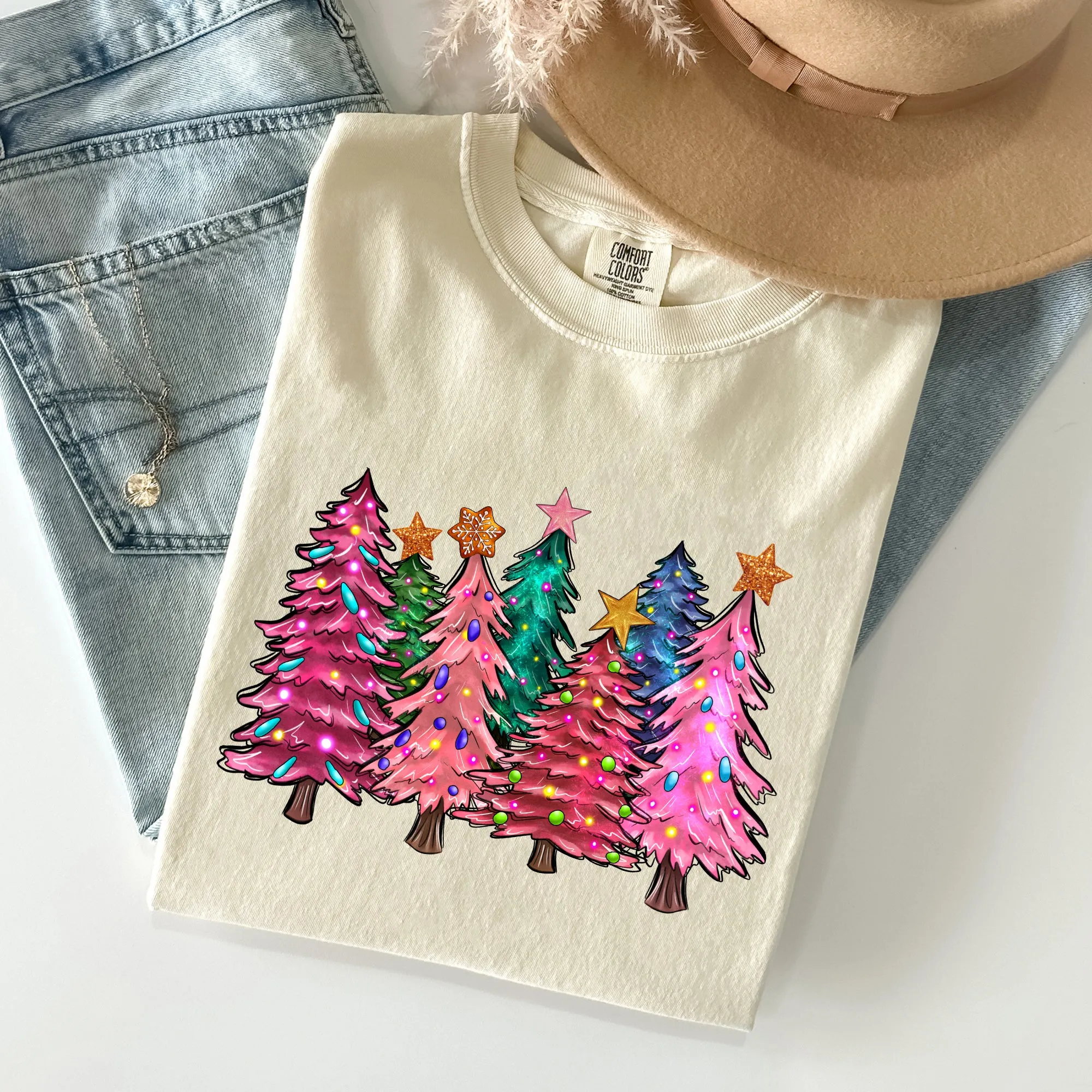 Colorful Christmas Tree, Retro, Santa, Winter, Xmas Tshirt Comfort Colors T-Shirt sold by Refinery Number One product image thumbnail 2
