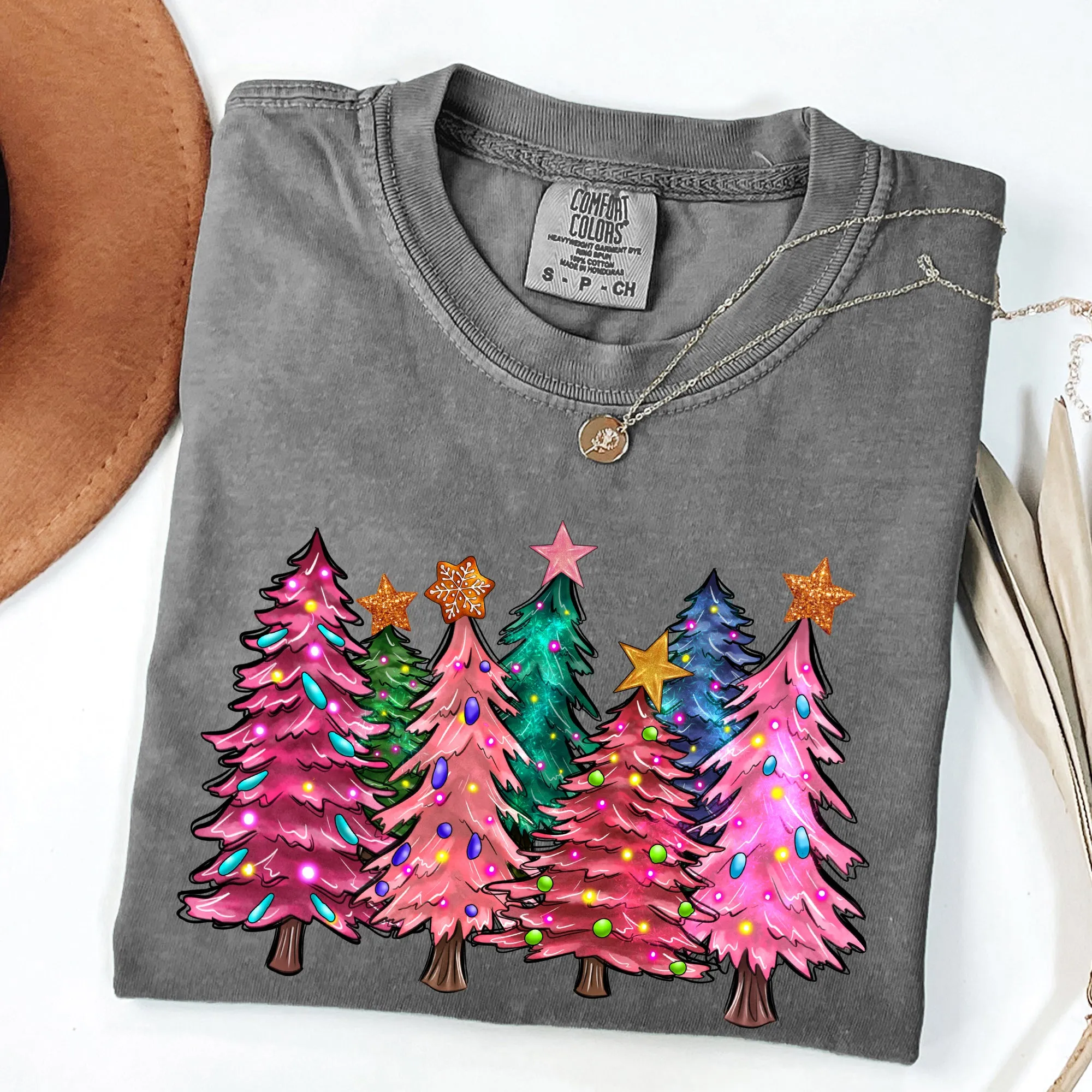 Colorful Christmas Tree, Retro, Santa, Winter, Xmas Tshirt Comfort Colors T-Shirt sold by Refinery Number One product image thumbnail 4