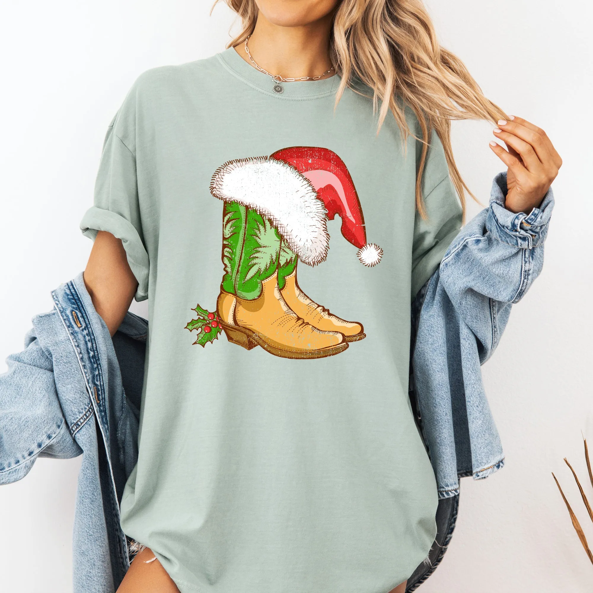 Cowboy Boots, Christmas, Santa, Country, Western, Xmas Tshirt Comfort Colors T-Shirt sold by Refinery Number One product image thumbnail 2