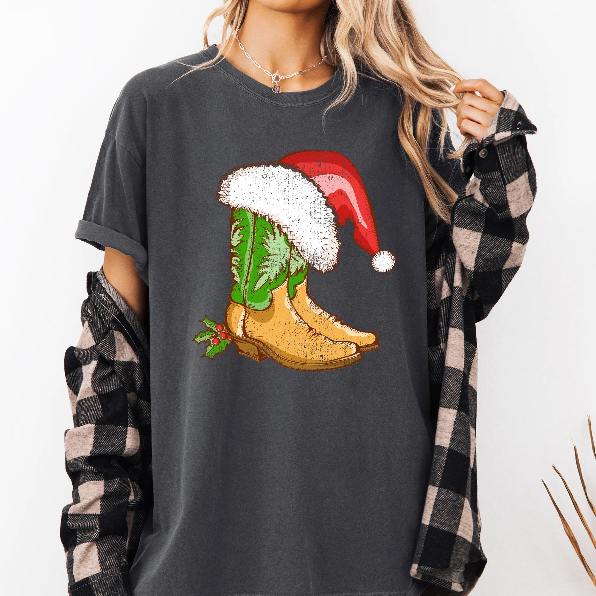 Cowboy Boots, Christmas, Santa, Country, Western, Xmas Tshirt Comfort Colors T-Shirt sold by Refinery Number One