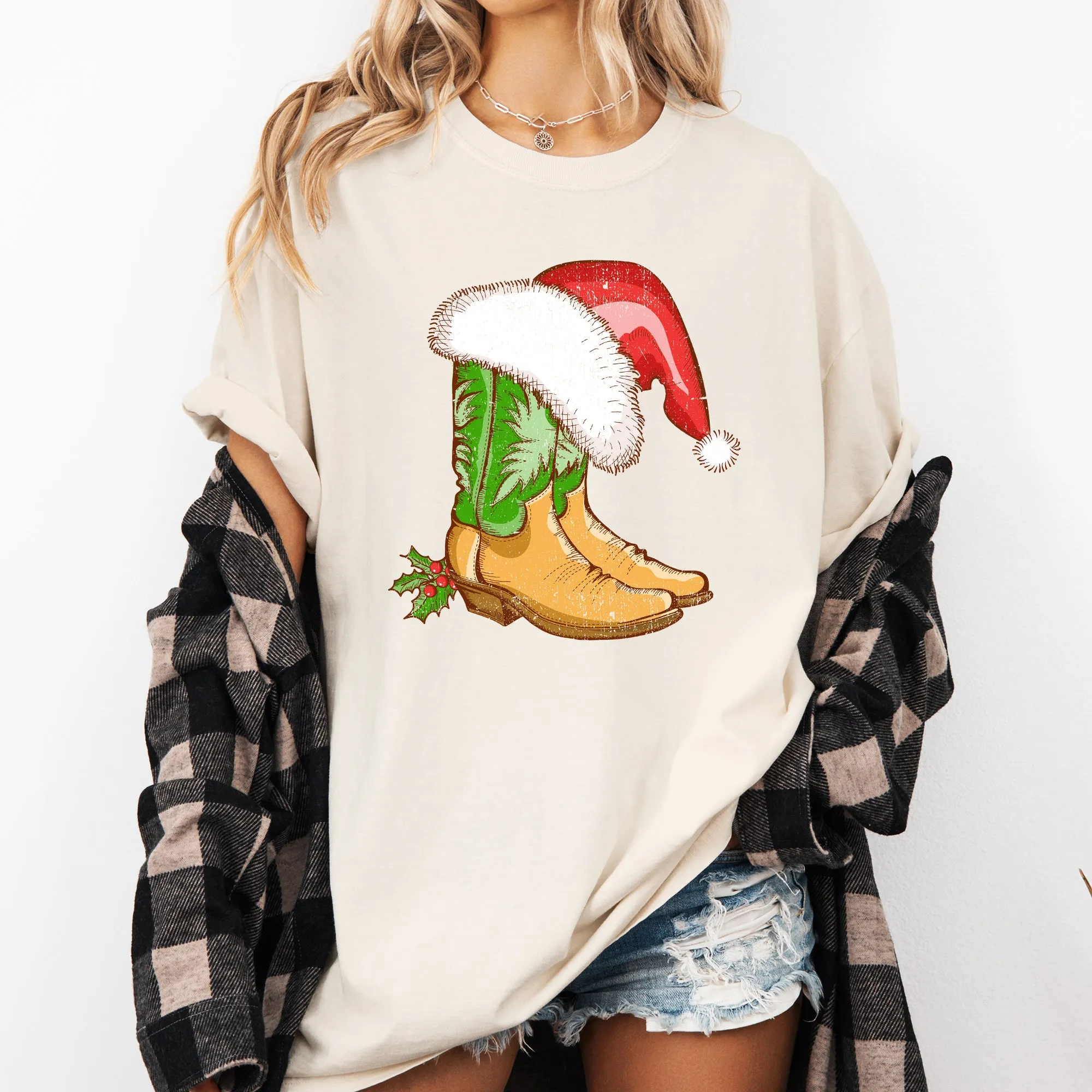 Cowboy Boots, Christmas, Santa, Country, Western, Xmas Tshirt Comfort Colors T-Shirt sold by Refinery Number One product image thumbnail 5