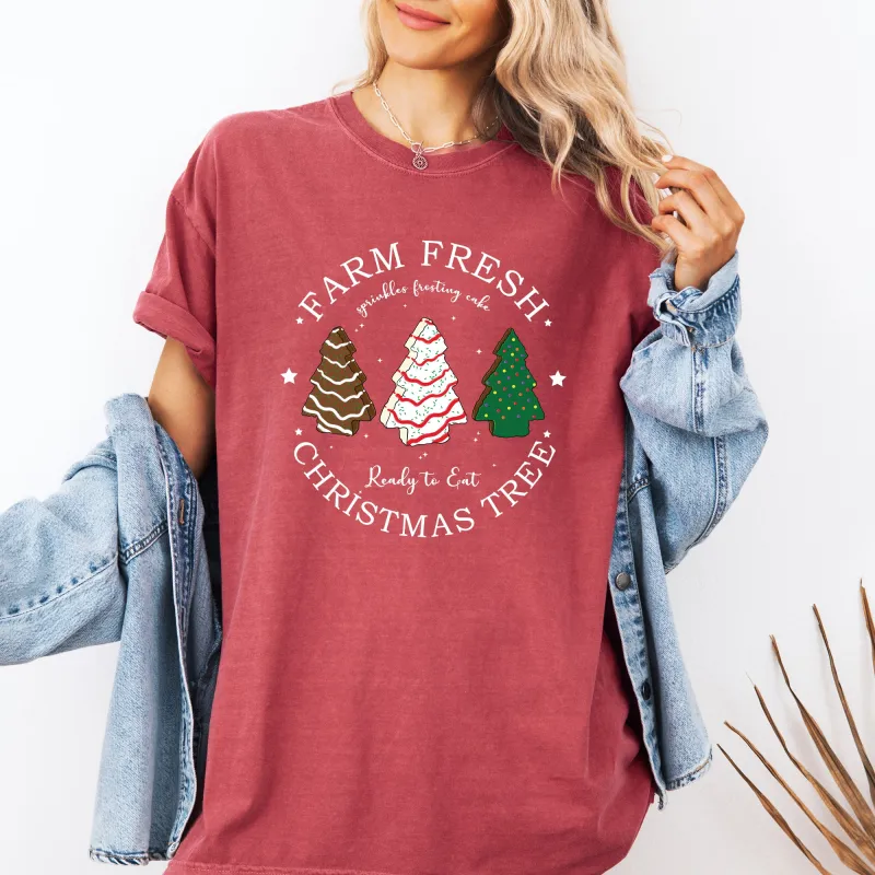 Farm Fresh Christmas Tree, White and Green Cakes, Winter, Santa, Xmas Tshirt Comfort Colors T-Shirt sold by Refinery Number One