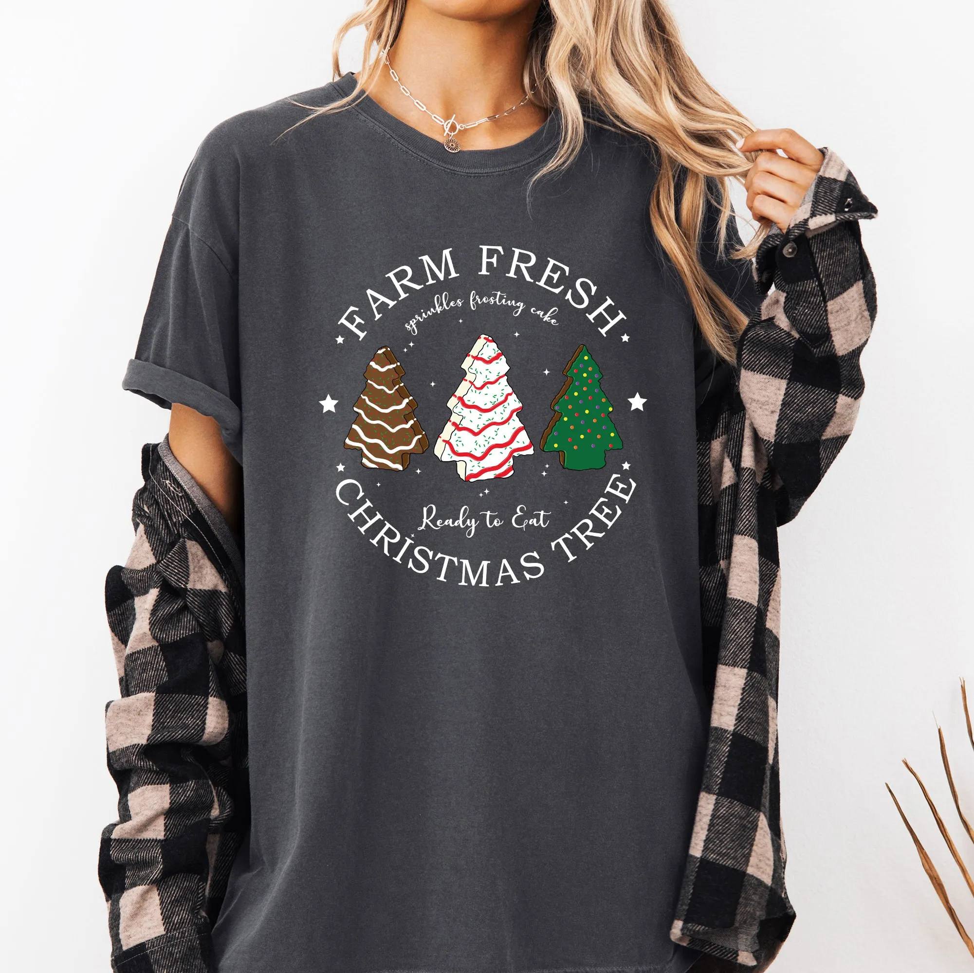 Farm Fresh Christmas Tree, White and Green Cakes, Winter, Santa, Xmas Tshirt Comfort Colors T-Shirt sold by Refinery Number One product image thumbnail 2