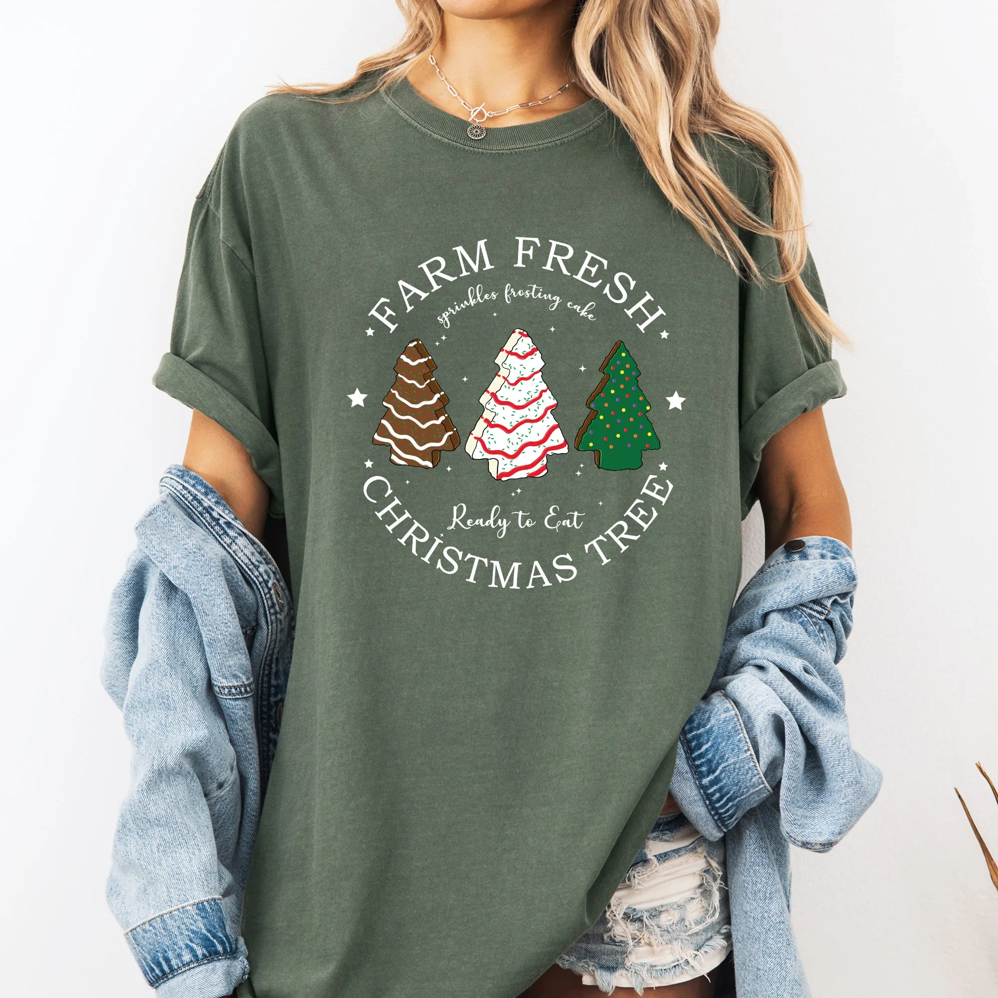 Farm Fresh Christmas Tree, White and Green Cakes, Winter, Santa, Xmas Tshirt Comfort Colors T-Shirt sold by Refinery Number One product image thumbnail 3