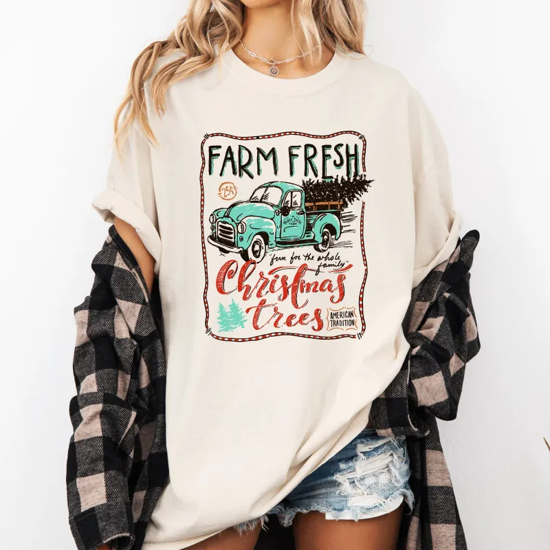 Farm Fresh Christmas Trees, Vintage, Retro, Santa, Winter, Xmas Tshirt Comfort Colors T-Shirt sold by Refinery Number One