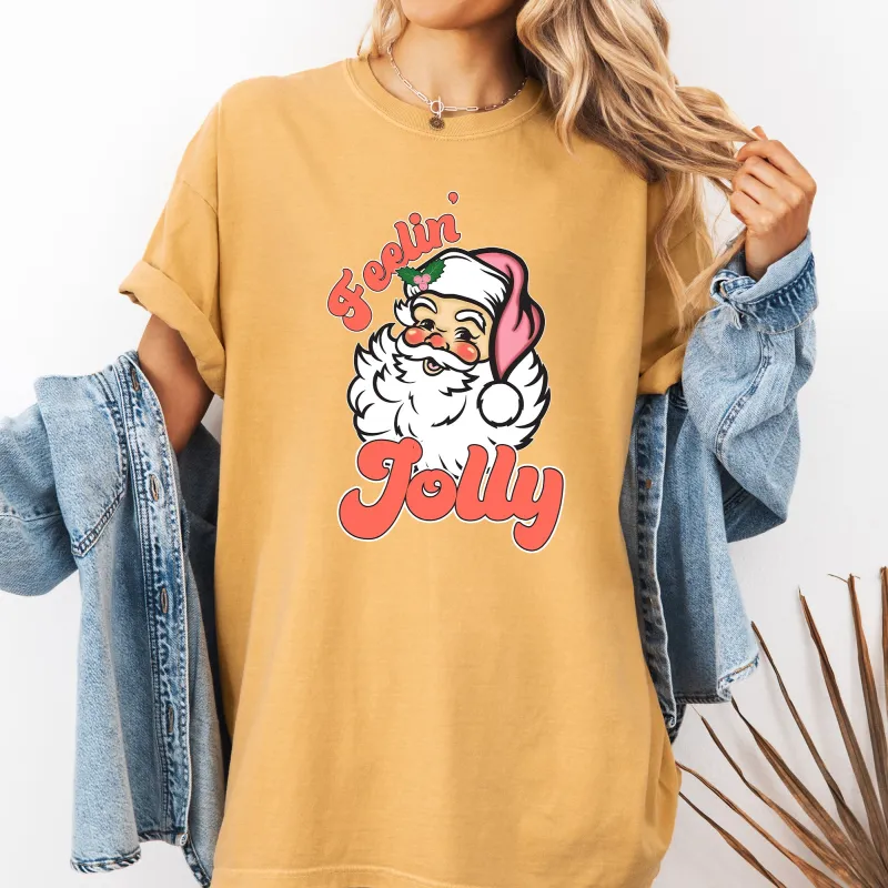 Feelin Jolly, Retro Santa, Christmas, Classic, Vintage, Xmas Tshirt Comfort Colors T-Shirt sold by Refinery Number One