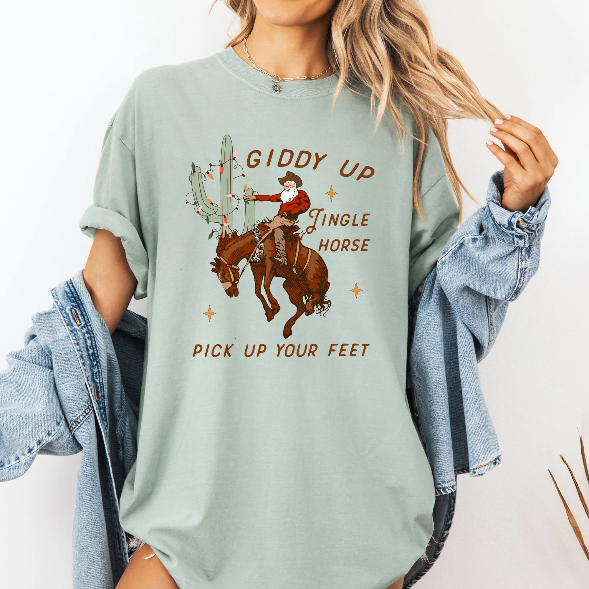 Giddy Up Jingle Horse, Santa, Christmas, Rocking Around, Cowboy, Country, Western, Xmas Tshirt Comfort Colors T-Shirt sold by Refinery Number One product image thumbnail 2