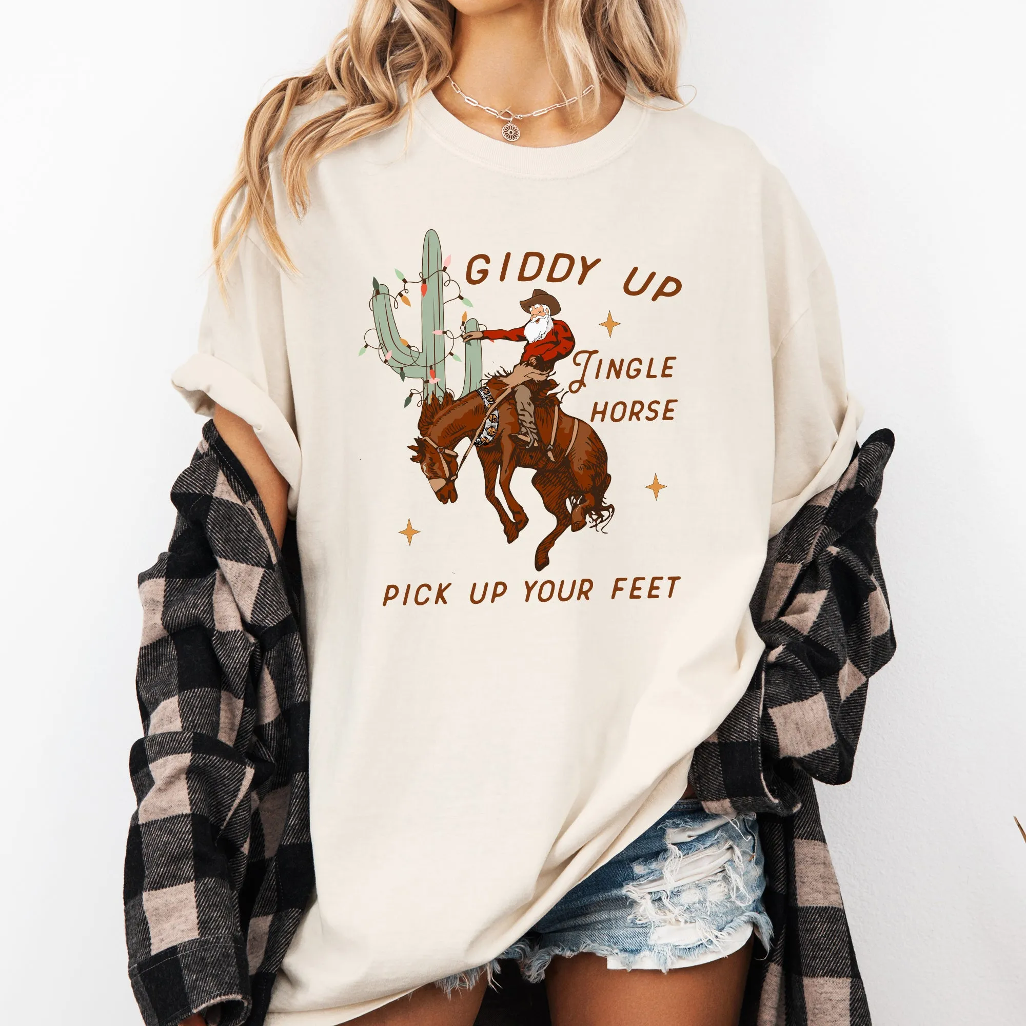 Giddy Up Jingle Horse, Santa, Christmas, Rocking Around, Cowboy, Country, Western, Xmas Tshirt Comfort Colors T-Shirt sold by Refinery Number One product image thumbnail 4