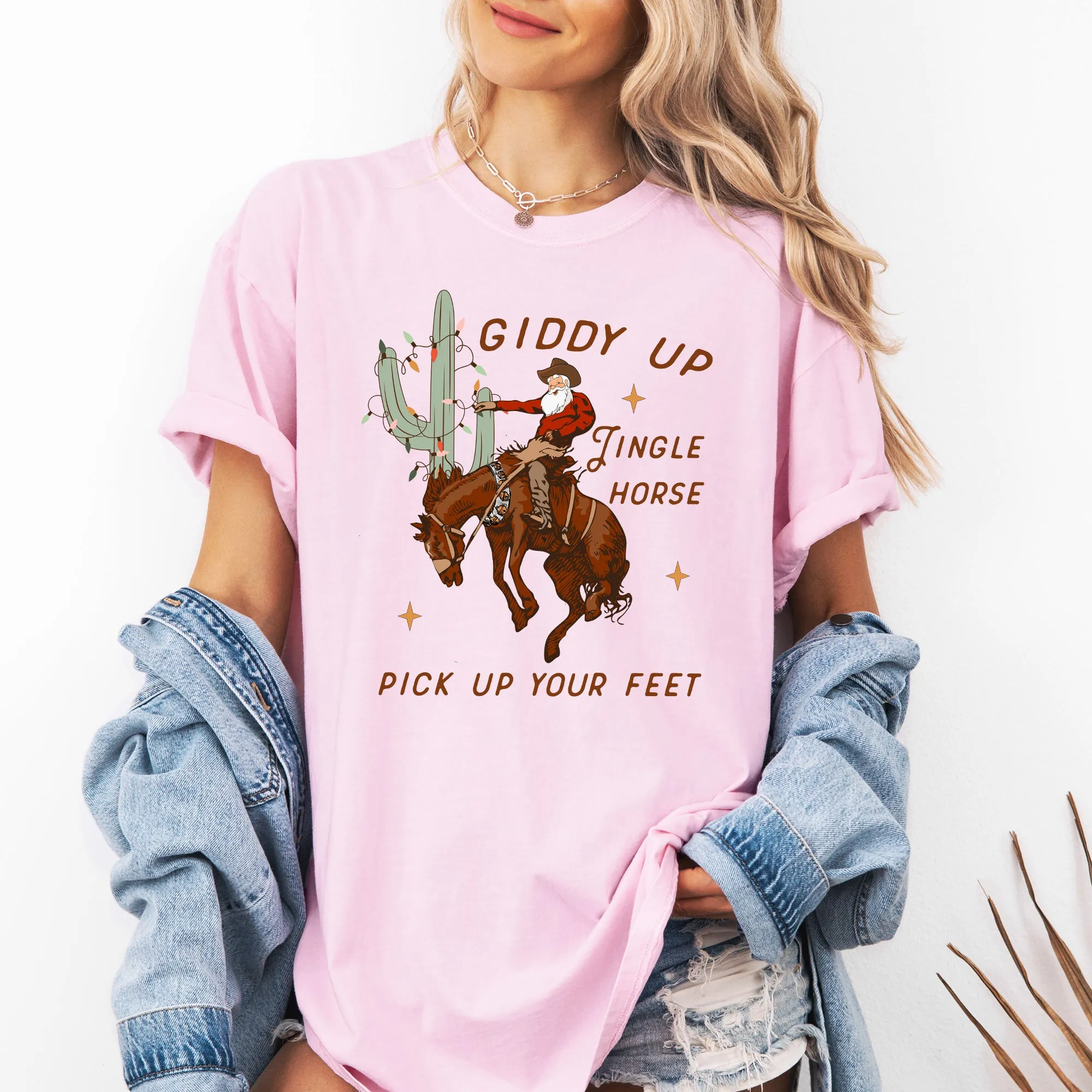 Giddy Up Jingle Horse, Santa, Christmas, Rocking Around, Cowboy, Country, Western, Xmas Tshirt Comfort Colors T-Shirt sold by Refinery Number One product image thumbnail 3
