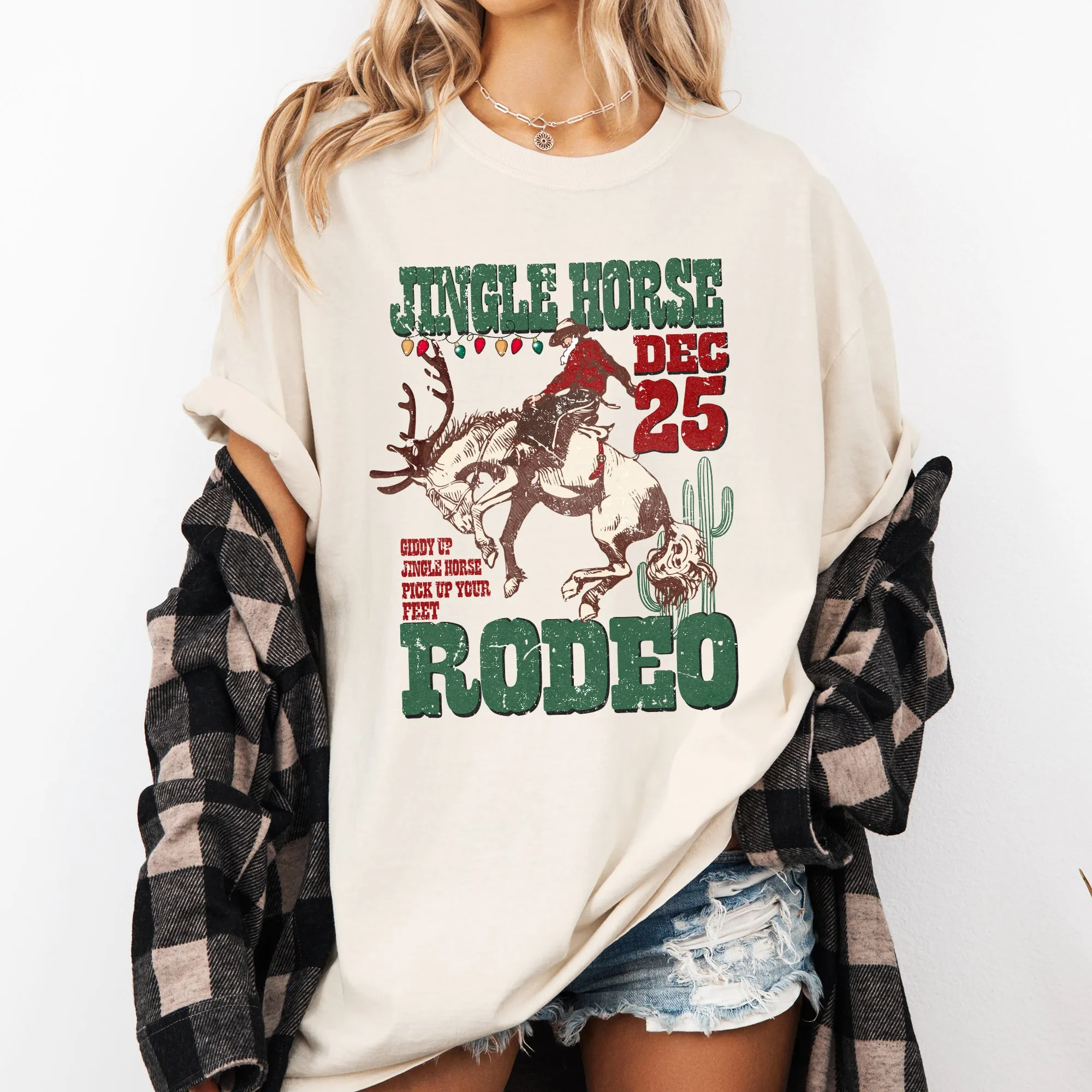Jingle Horse Rodeo, Christmas, Cowboy, Horse, Country, Western, Santa, Xmas Tshirt Comfort Colors T-Shirt sold by Refinery Number One