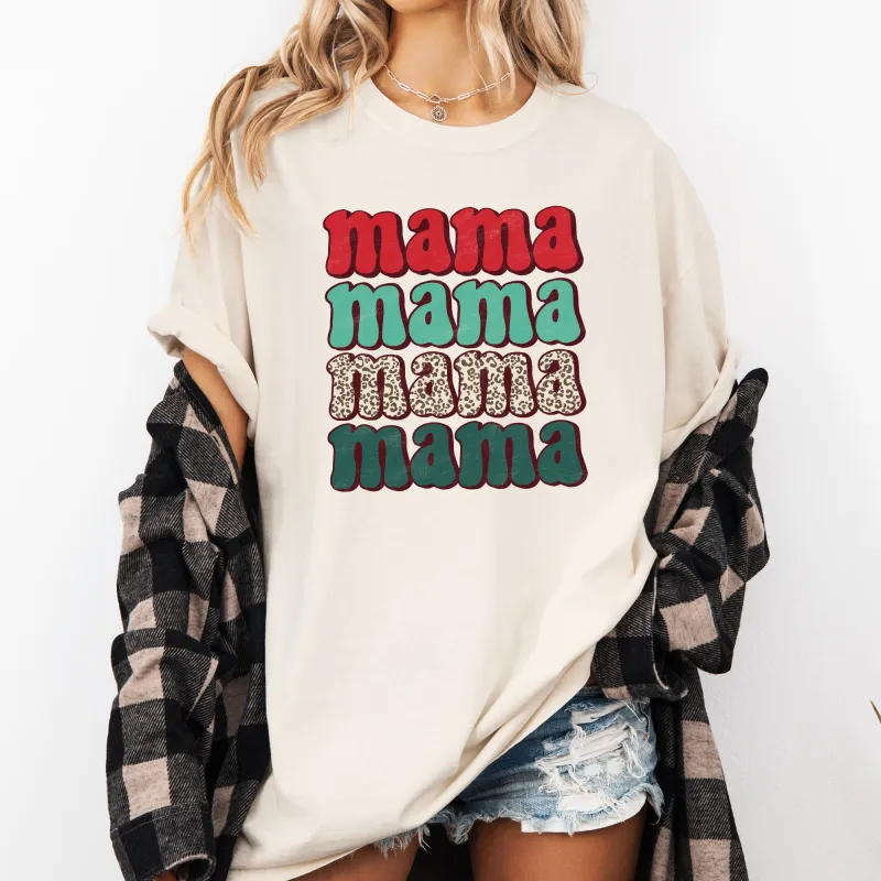 Mama Mama Mama Mama Christmas, Retro, Leopard Print, Winter, Santa, Xmas Tshirt Comfort Colors T-Shirt sold by Refinery Number One