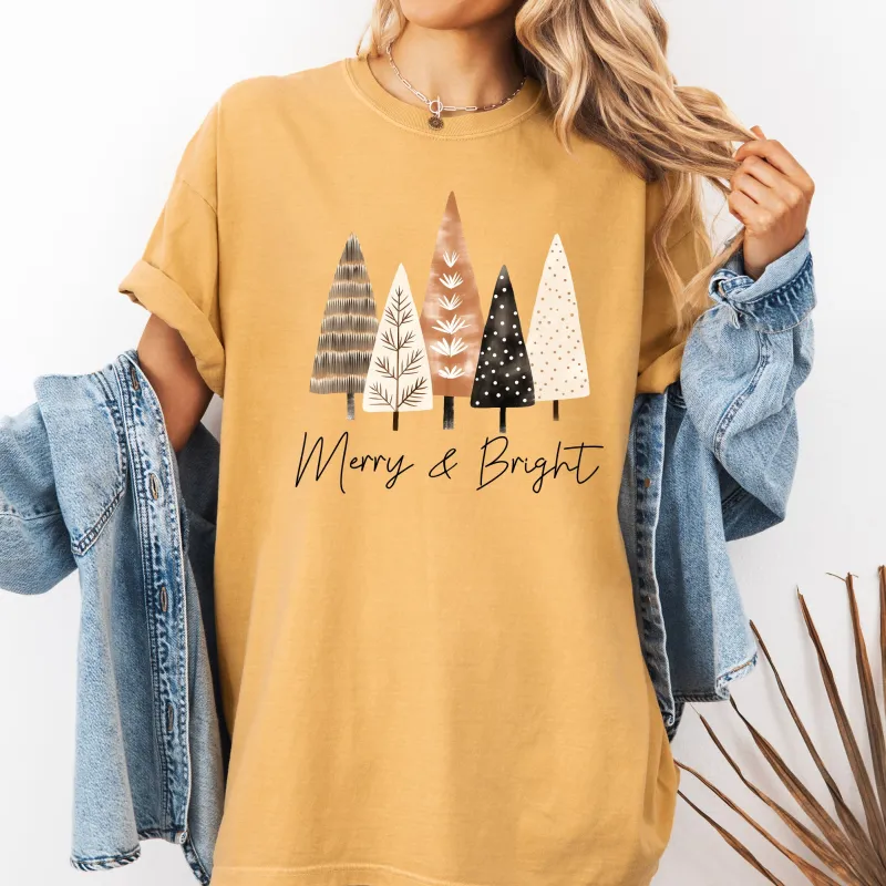 Merry and Bright, Christmas Trees, Hygge, Winter, Santa, Snow, Xmas Tshirt Comfort Colors T-Shirt sold by Refinery Number One