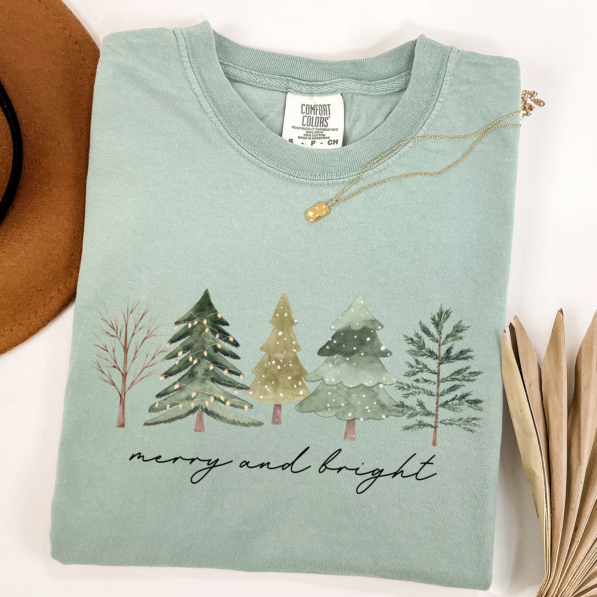 Merry and Bright, Christmas Trees, Minimalist, Winter, Snow, Xmas Tshirt Comfort Colors T-Shirt sold by Refinery Number One product image thumbnail 2