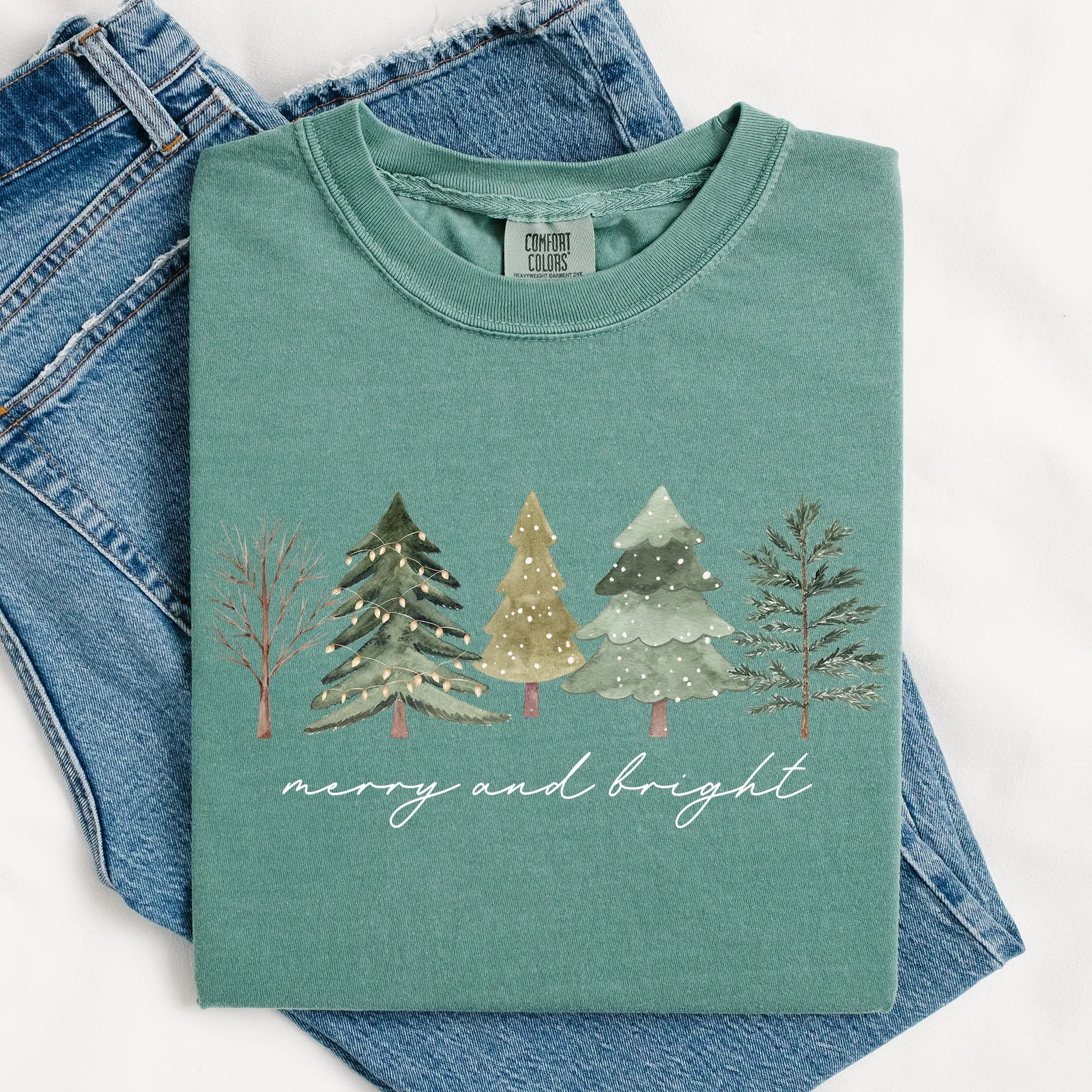 Merry and Bright, Christmas Trees, Minimalist, Winter, Snow, Xmas Tshirt Comfort Colors T-Shirt sold by Refinery Number One product image thumbnail 5