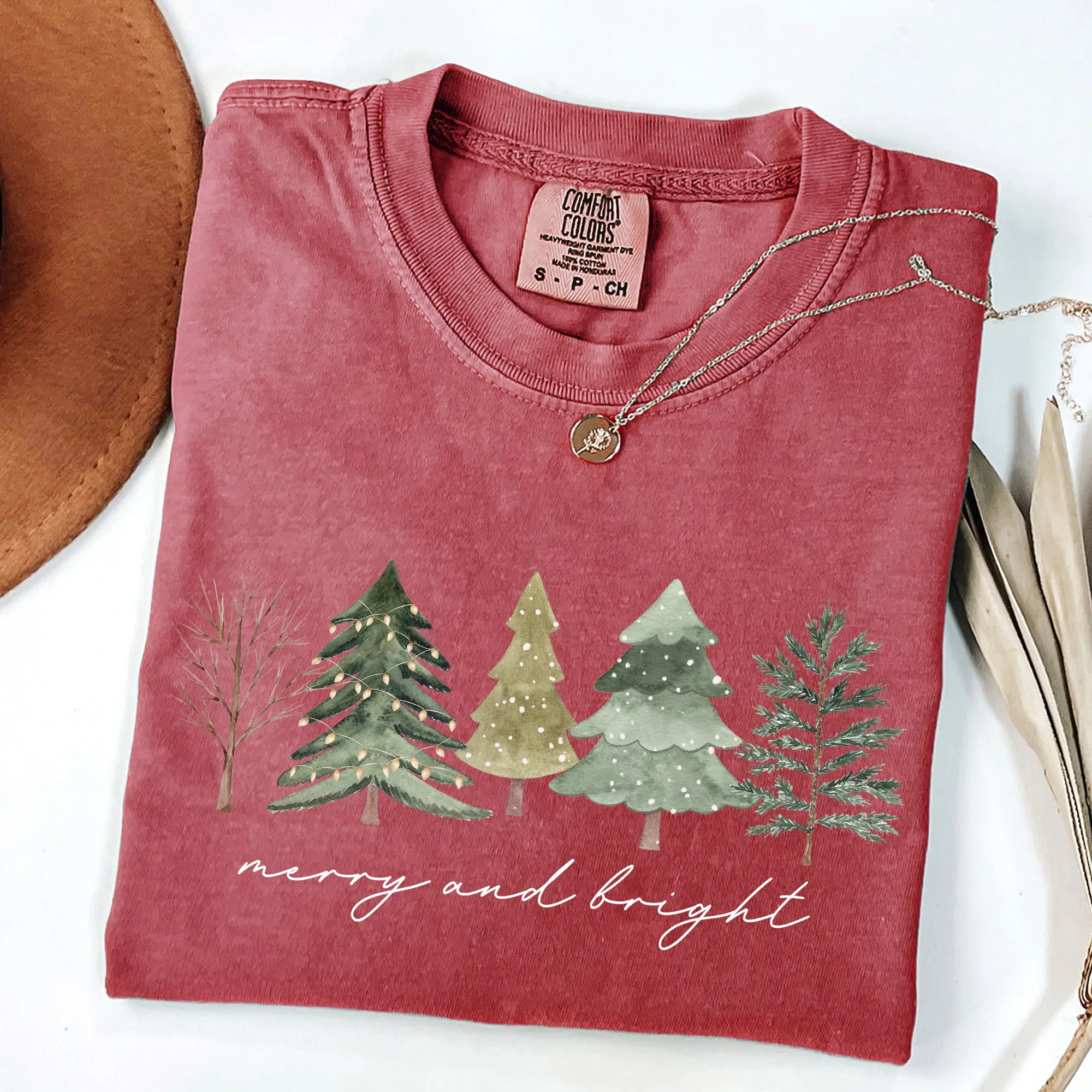 Merry and Bright, Christmas Trees, Minimalist, Winter, Snow, Xmas Tshirt Comfort Colors T-Shirt sold by Refinery Number One product image thumbnail 4